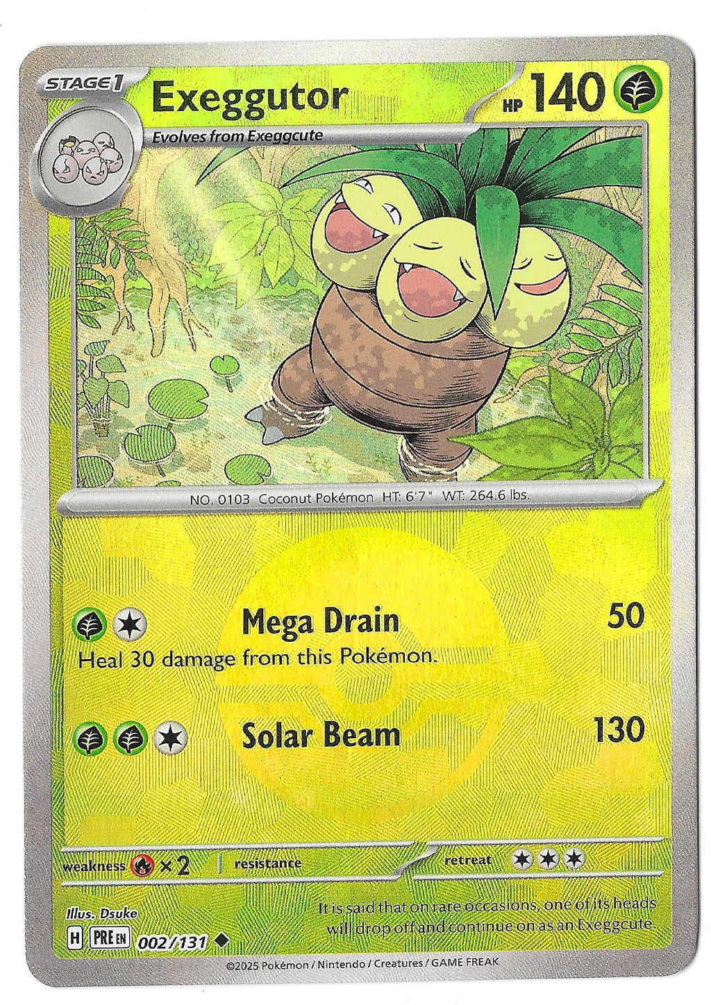 2025 Pokemon TCG Exeggutor 002/131 Pokeball Reverse Holo Prismatic Evolutions