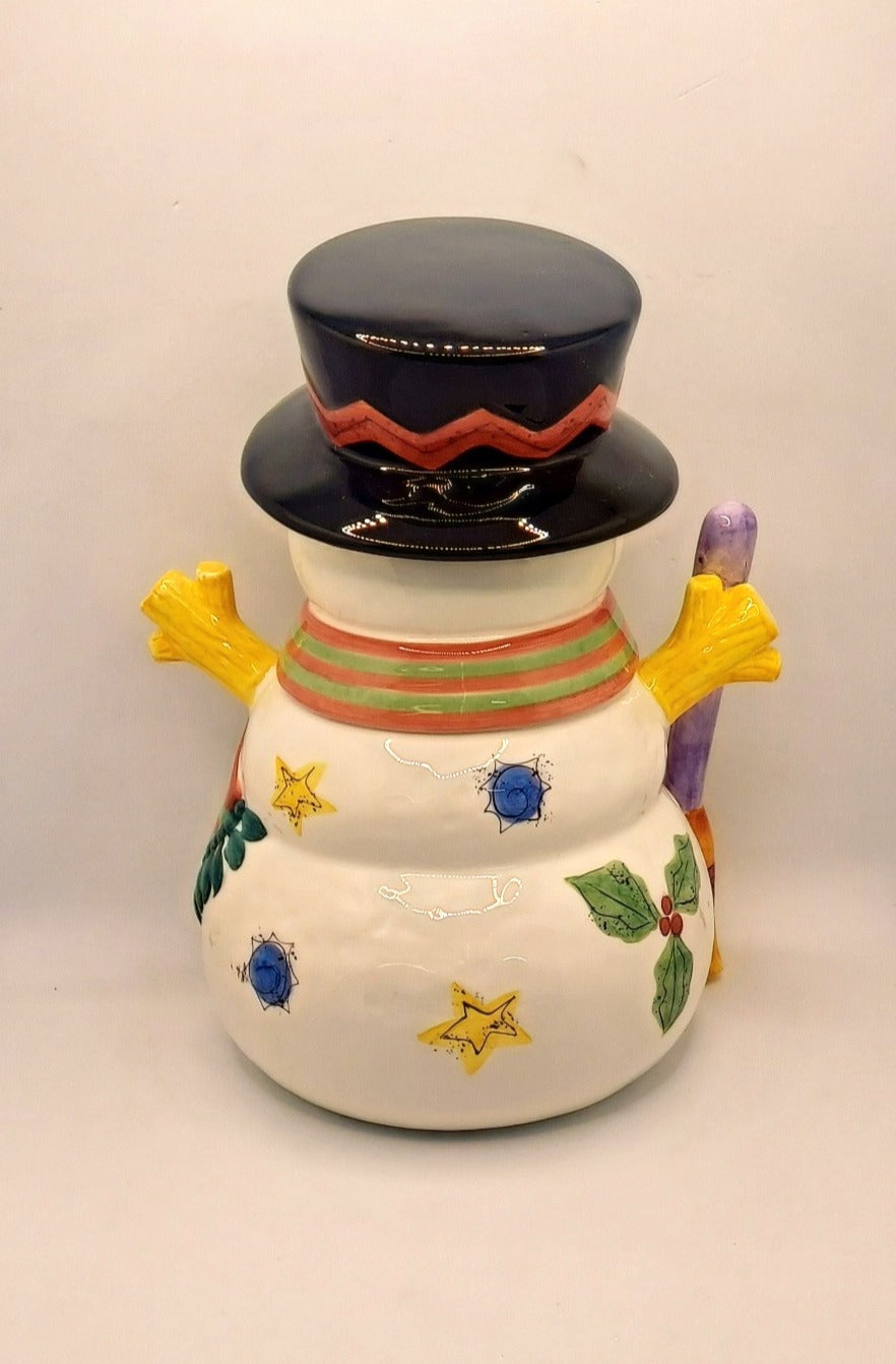 Sango The Sweet Shopp Christmas Snowman Glass Cookie Jar 11" image 3