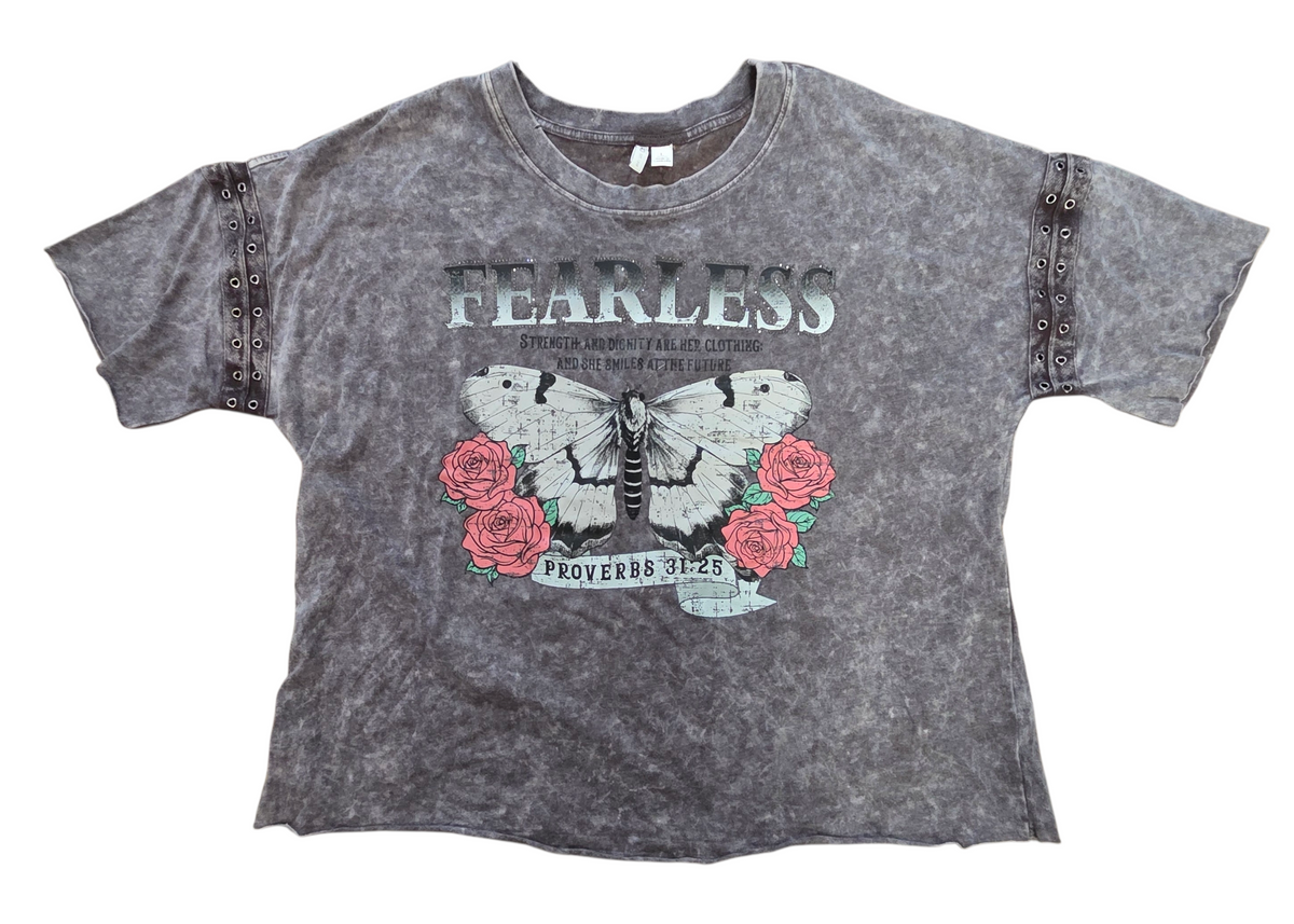 CATO Christian Proverbs 31:25 Fearless Stone Wash Designer Graphic Large T-Shirt