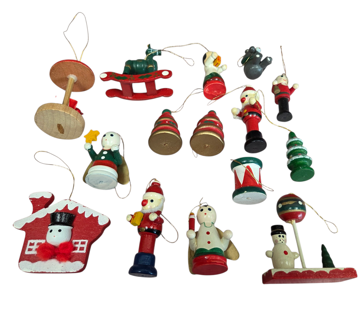 Vintage Lot of 15 Painted Wood Christmas Tree Ornament Mini Miniature image 2