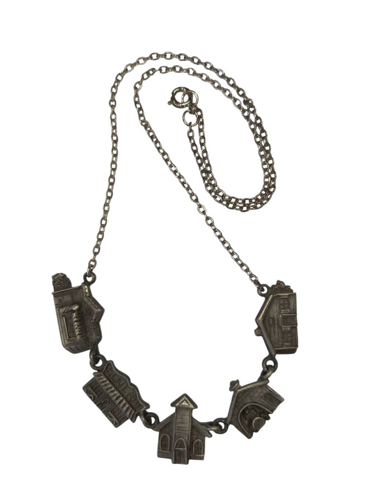 Vintage Old West Town Pewter Charm Necklace image 2