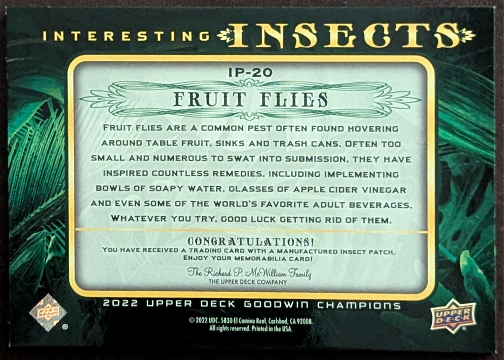 2022 Upper Deck Goodwin Champions Fruit Fly Interesting Insects Patch #IP-20 image 2