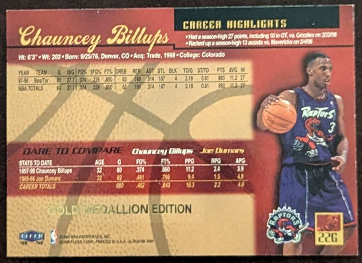 1998-99 Fleer Ultra Gold Medallion 22g Chauncey Billups Raptors image 2
