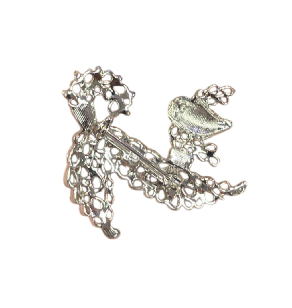 60s Sassy Gold Silver Tone French Poodle With Rhinestones Brooch image 2