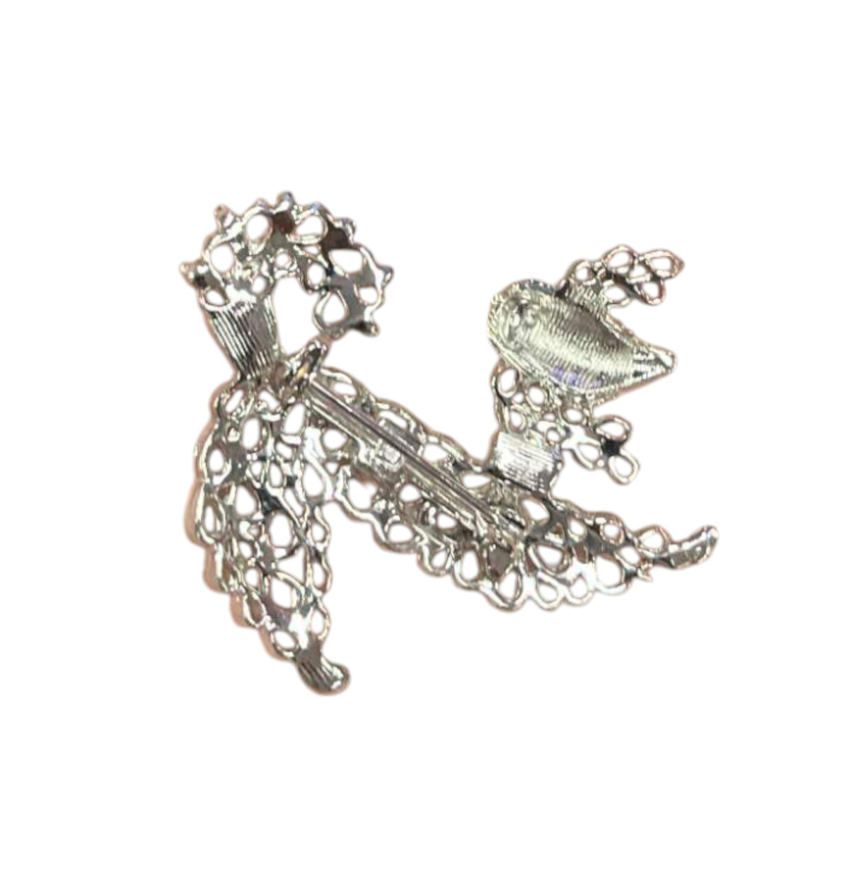 60s Sassy Gold Silver Tone French Poodle With Rhinestones Brooch image 2