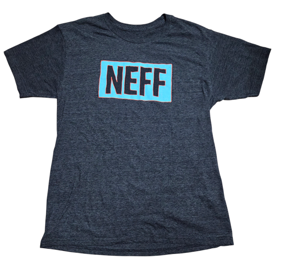 Neff Dark Grey With Aqua Blue and Orange Logo Size Medium T-Shirt