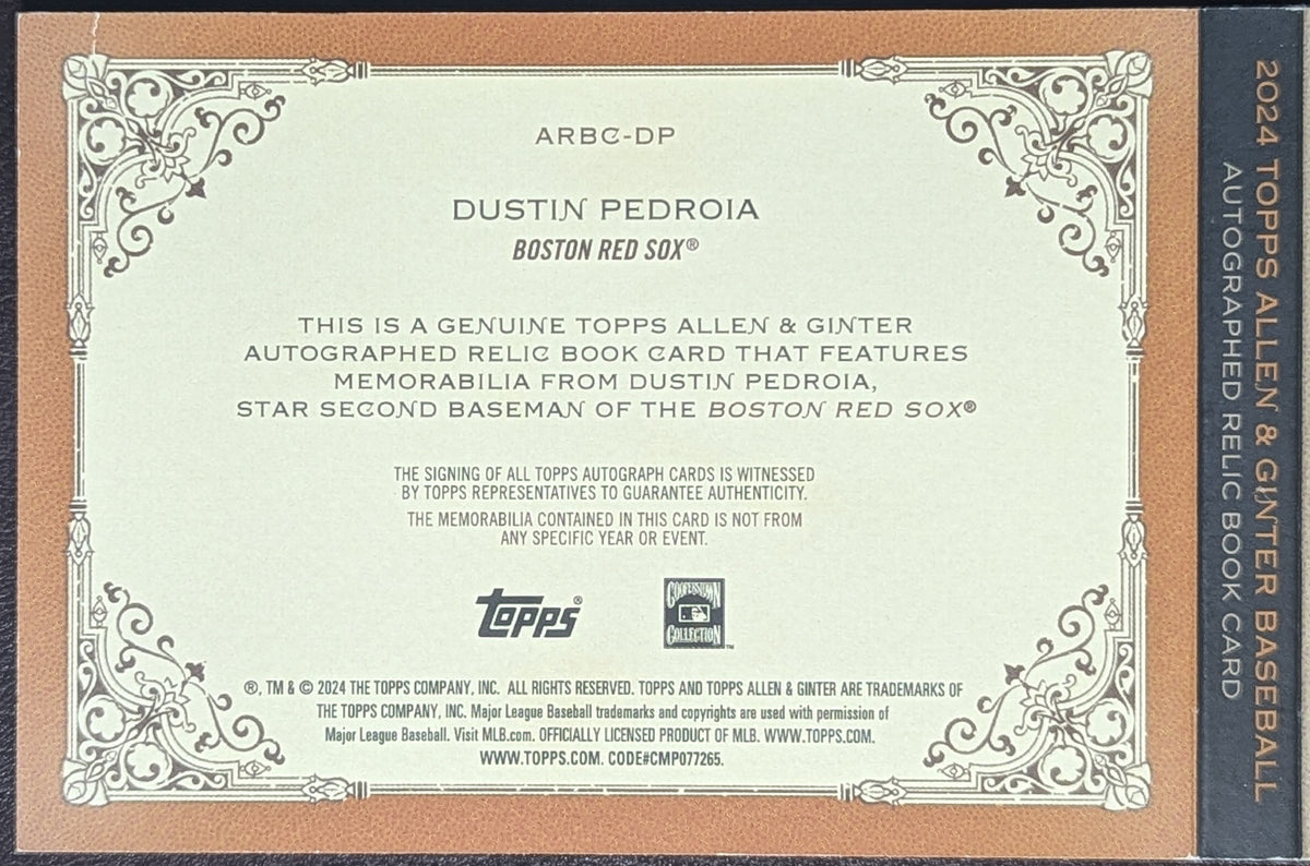 2024 Topps Allen & Ginter Dustin Pedroia Auto Relic Booklet /10 Red Sox ARBC-DP image 5