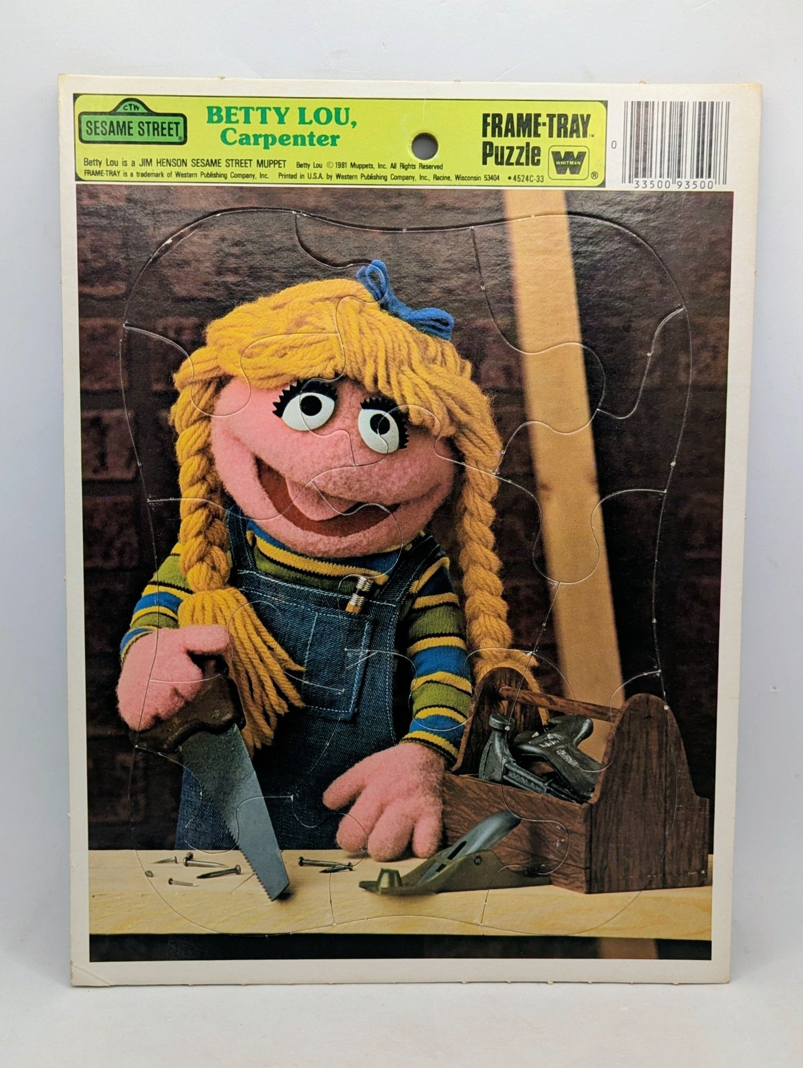 1981 Whitman Sesame Street Betty Lou Carpenter Frame Tray Puzzle 4524C-33
