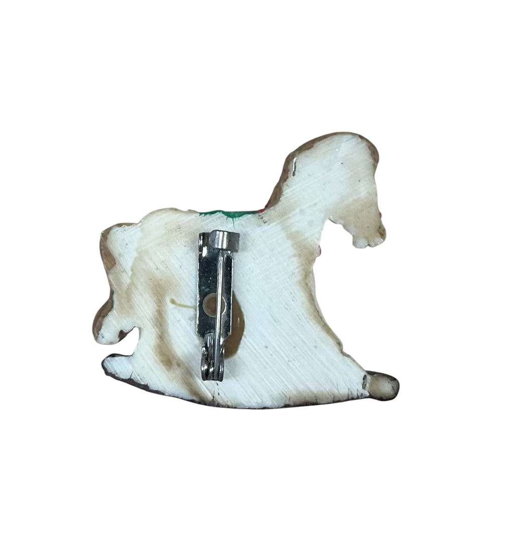 Vintage Hand Painted Christmas Rocking Horse Pin Brooch - DT image 2