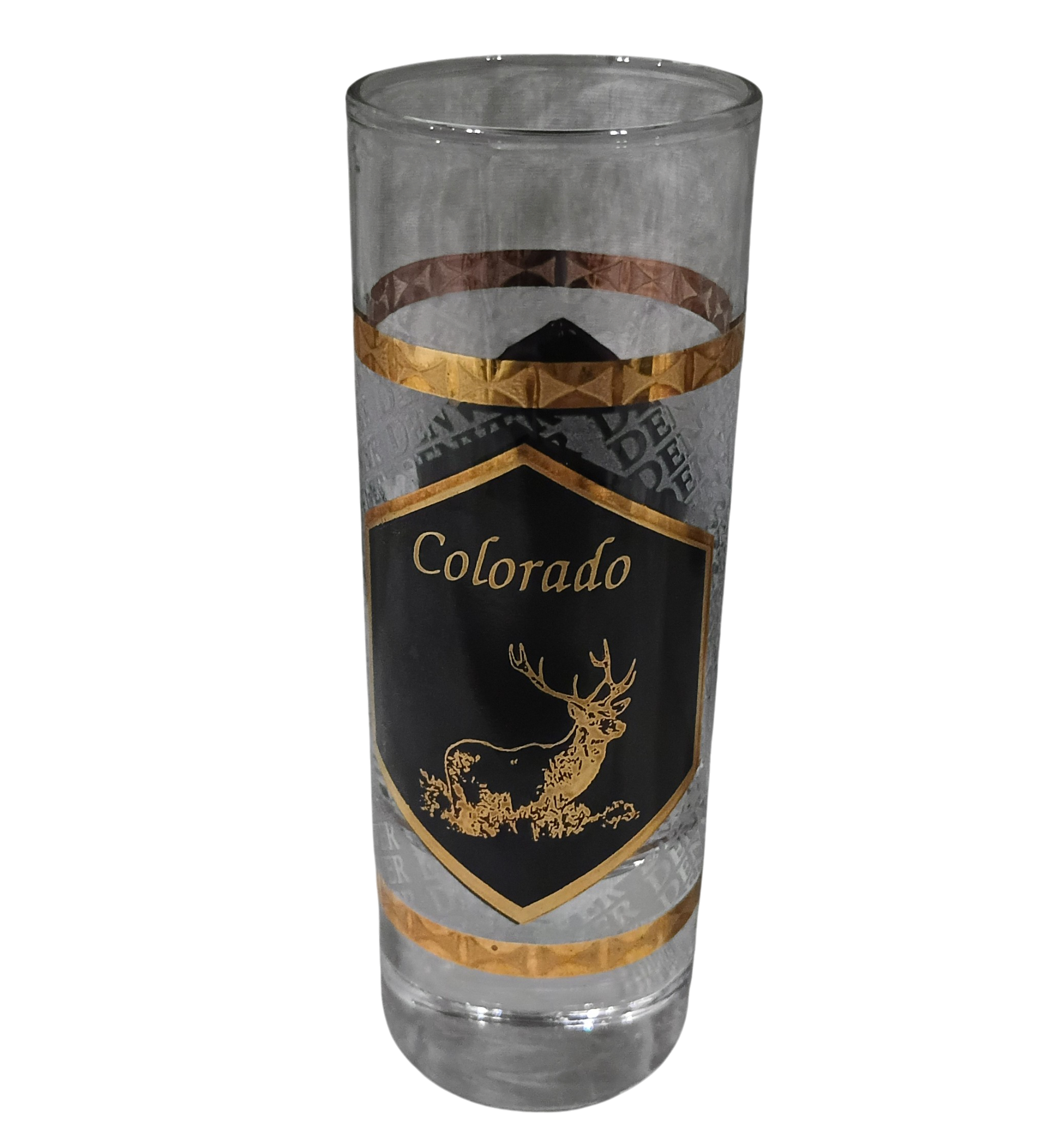 Vintage Culver 22K Gold Overlay Denver Colorado Tall Shot Glass USA Made