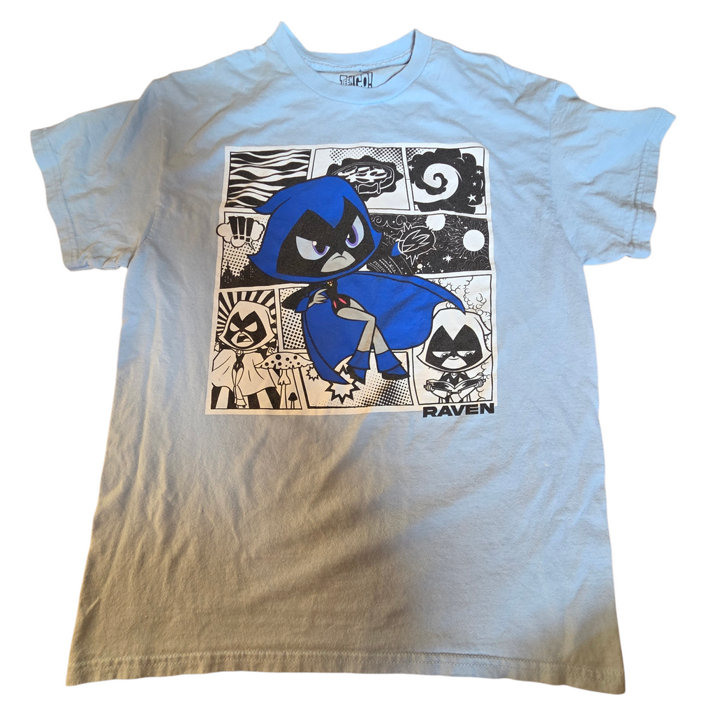 DC Comics Teen Titans Go! Raven Comic Collage Light Blue T-Shirt Size Medium