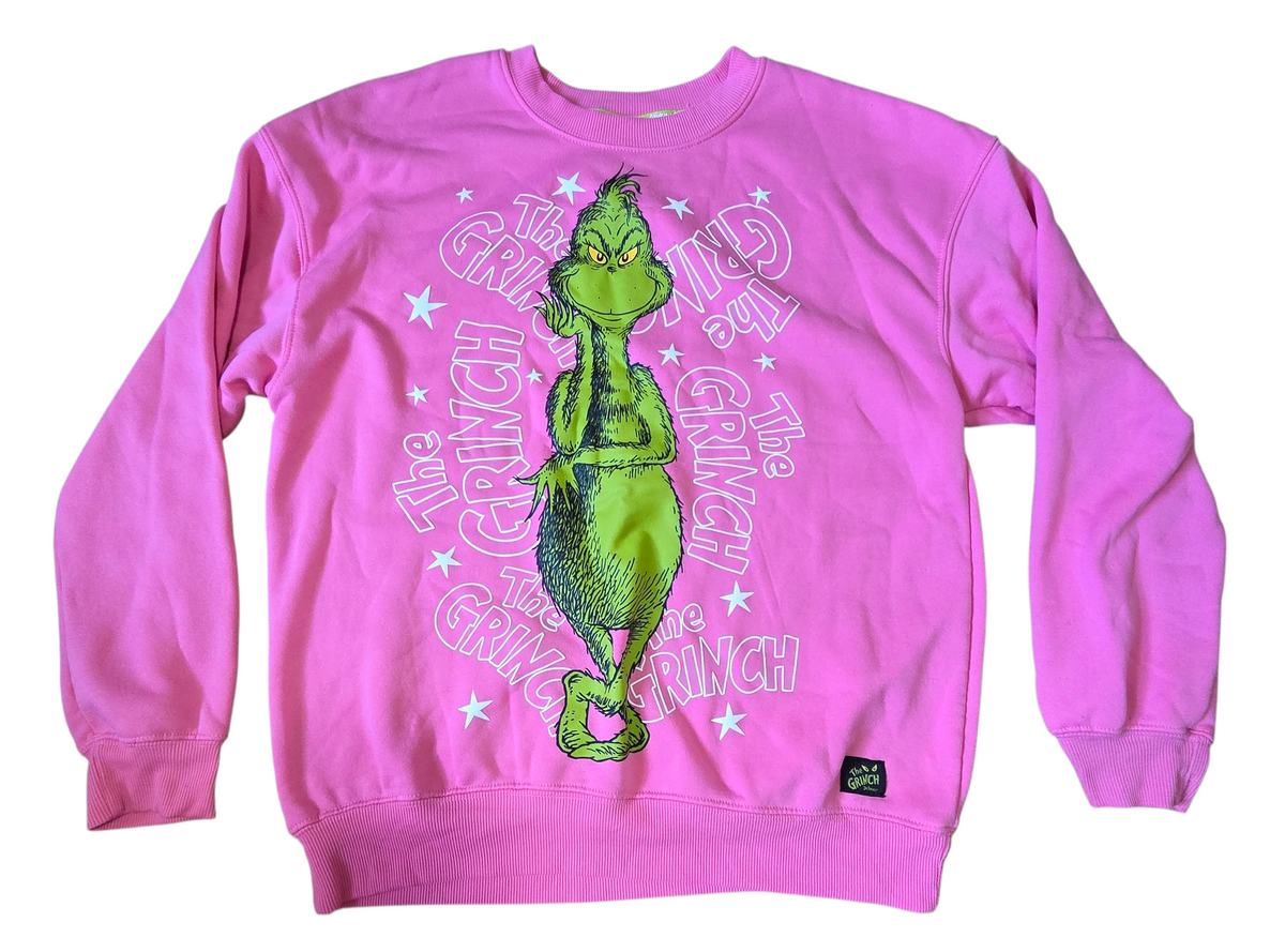 Dr. Seuss How The Grinch Stole Christmas Double Sided Pink Sweatshirt Medium