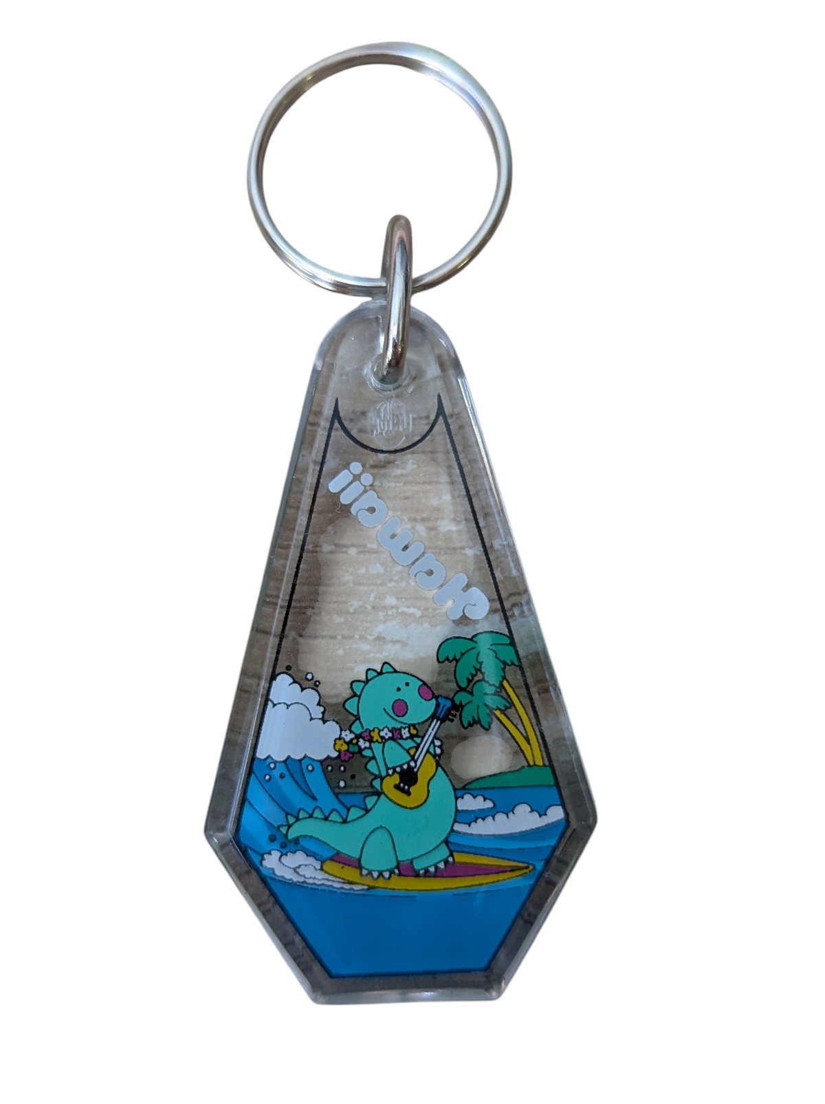 Vintage Plastic Hawaii Dinosaur Surfing Souvenir Keychain 3inch image 2