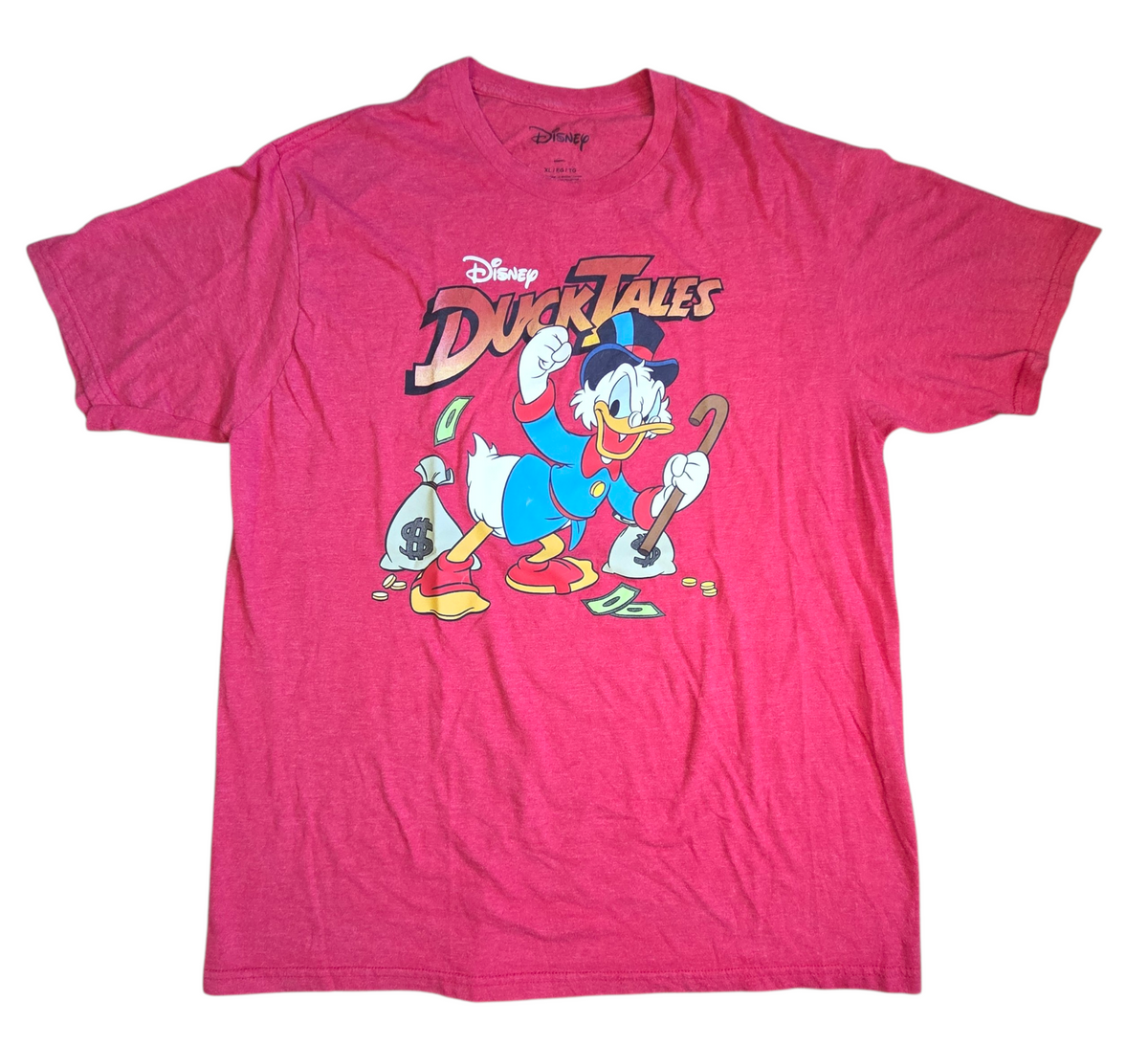Disney DuckTales Scrooge McDuck Money Bags Red Heather Men's XL T-Shirt