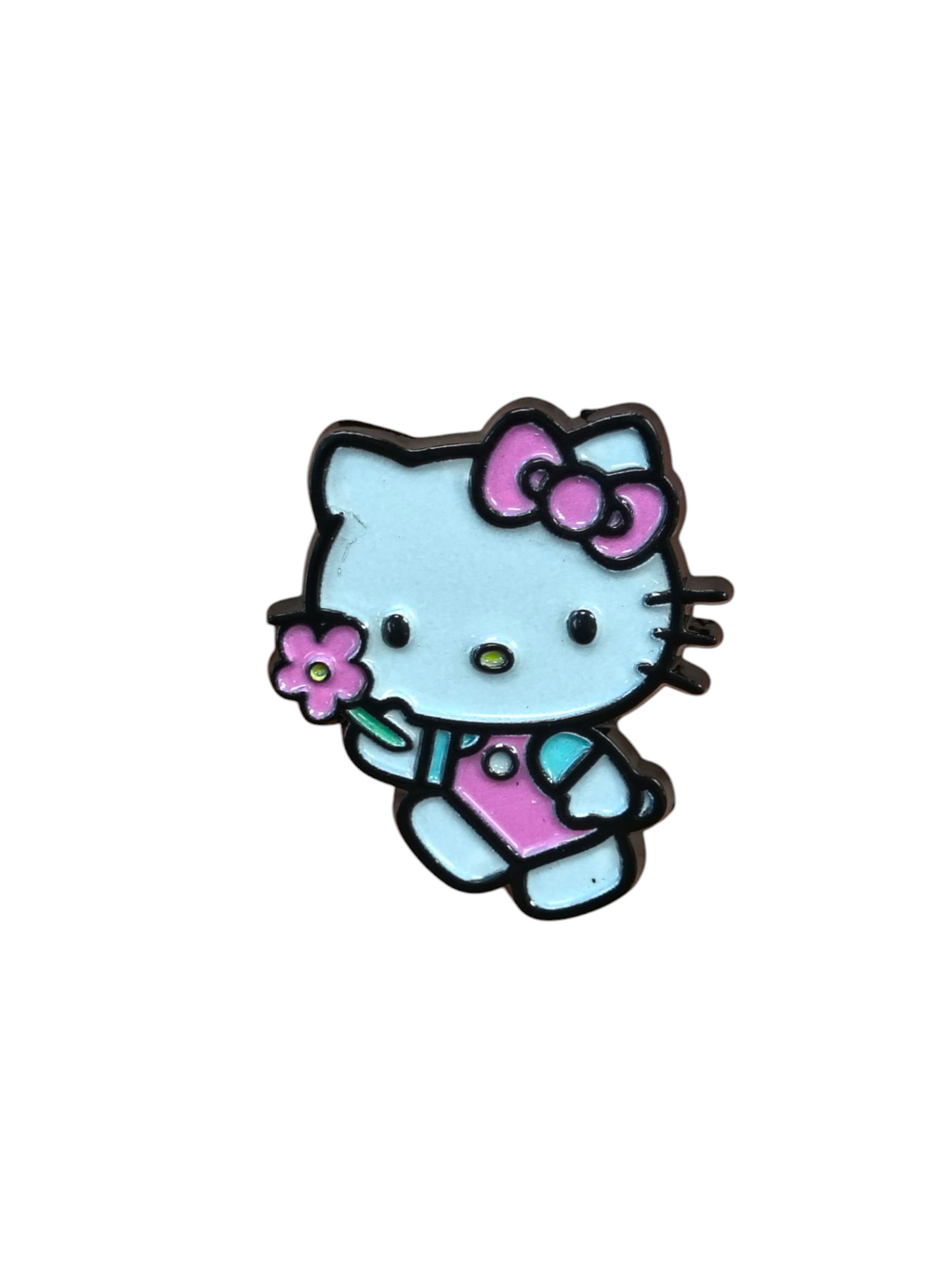 Sanrio Hello Kitty w/ Pink Flower, Pink Bow And Pink Overalls Enamel Pin