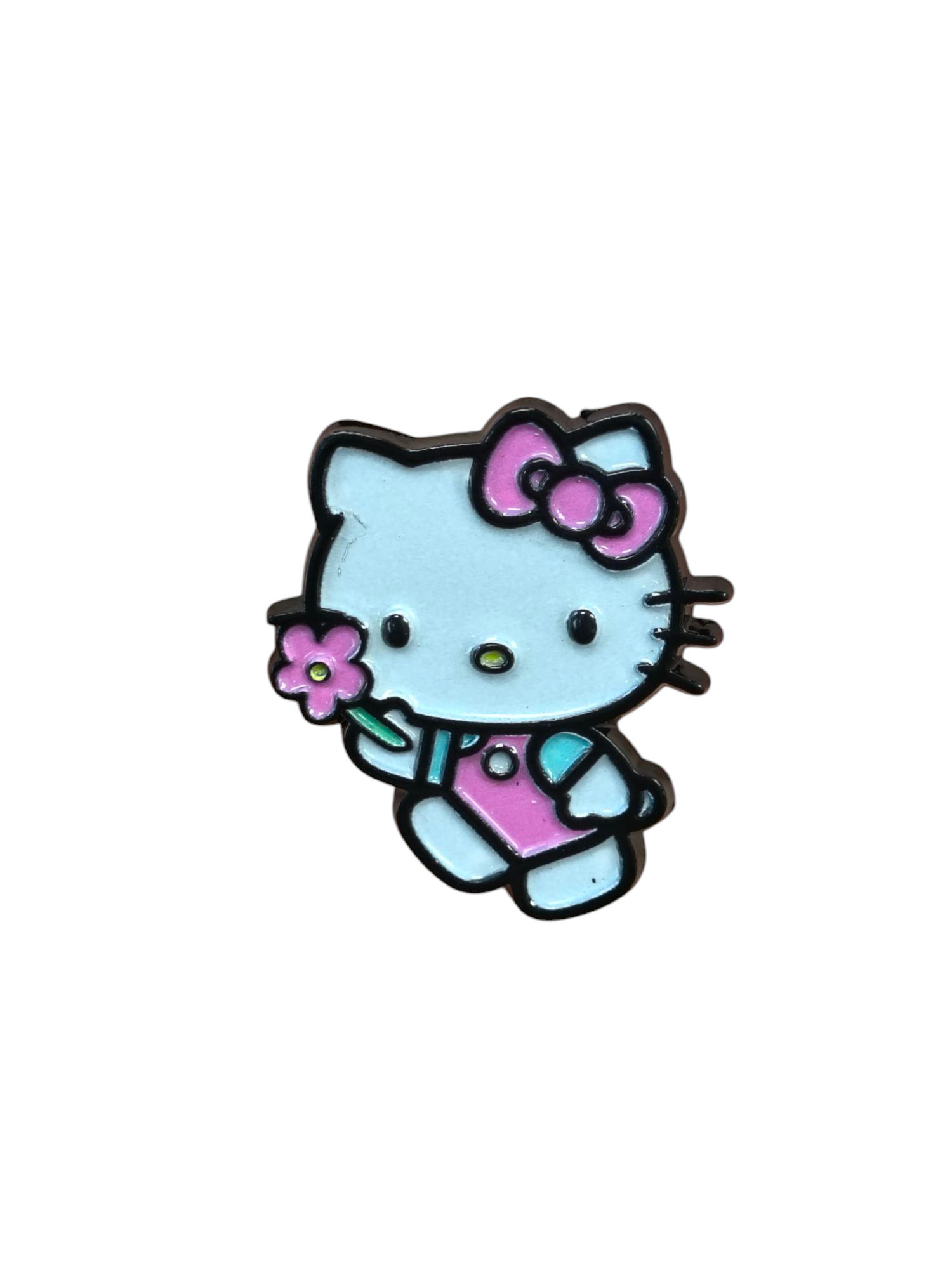 Sanrio Hello Kitty w/ Pink Flower, Pink Bow And Pink Overalls Enamel Pin