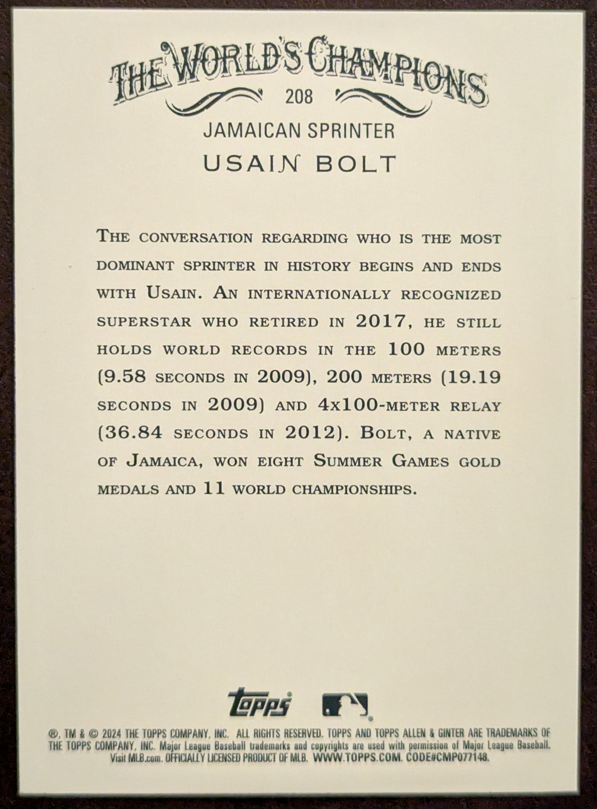 2024 Topps Allen & Ginter Silver Portrait Hot Box Foil Usain Bolt #208 Jamaica image 2
