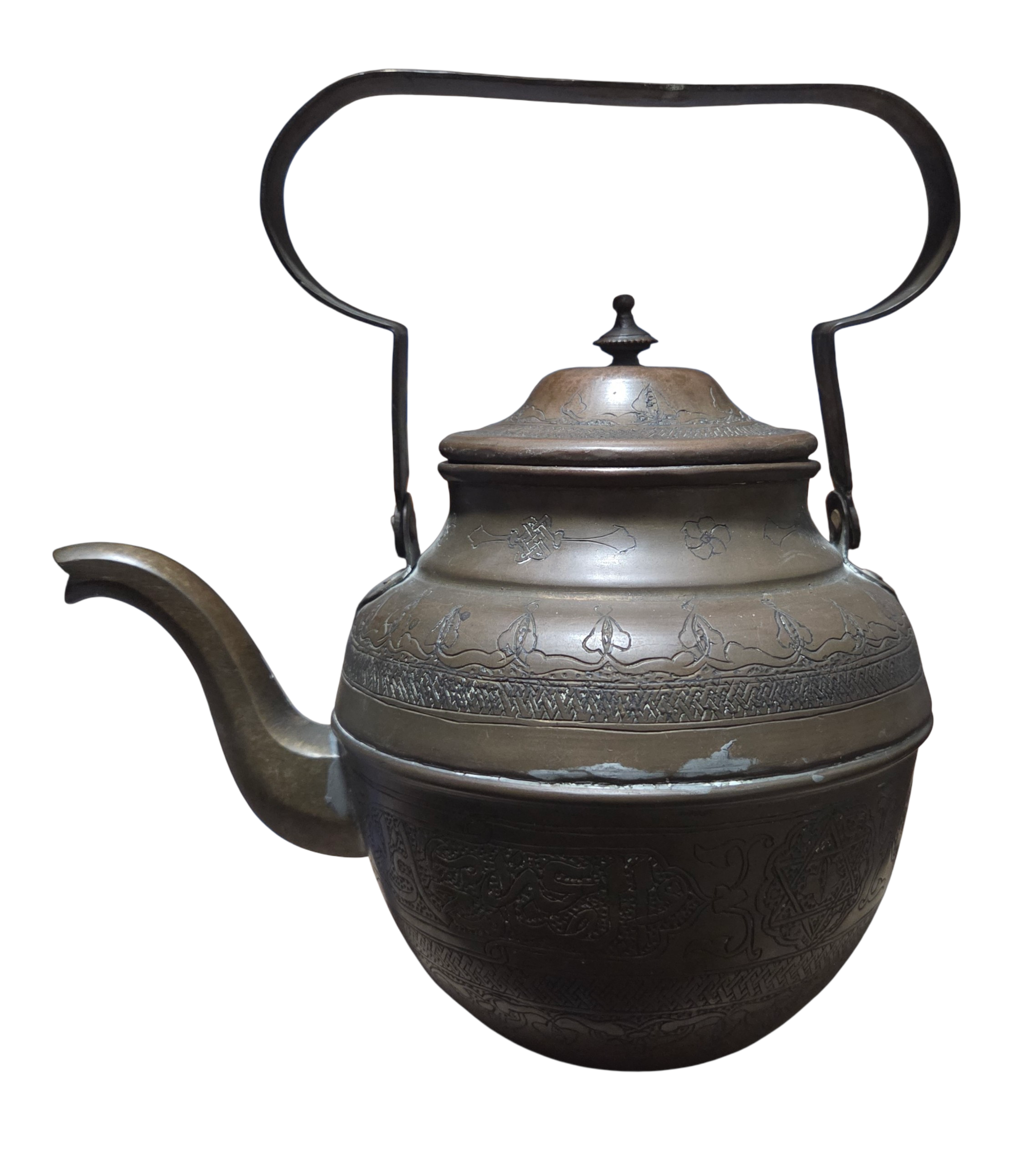 19th Century Middle Eastern Or Persian Hand Hammered Copper Or Brass Teapot
