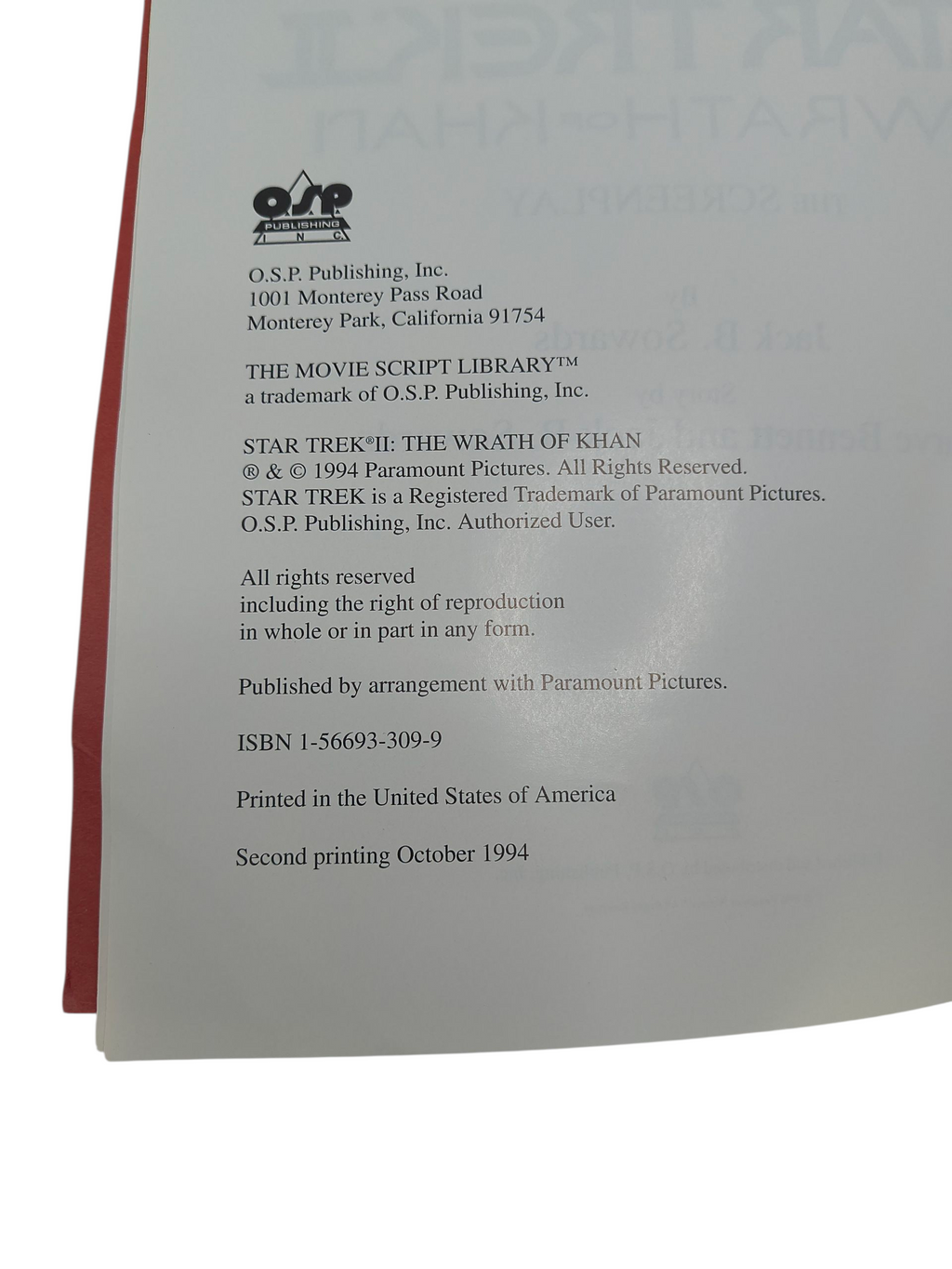 1994 Star Trek II Wrath of Khan Original Movie Script - Screenplay Première image 3