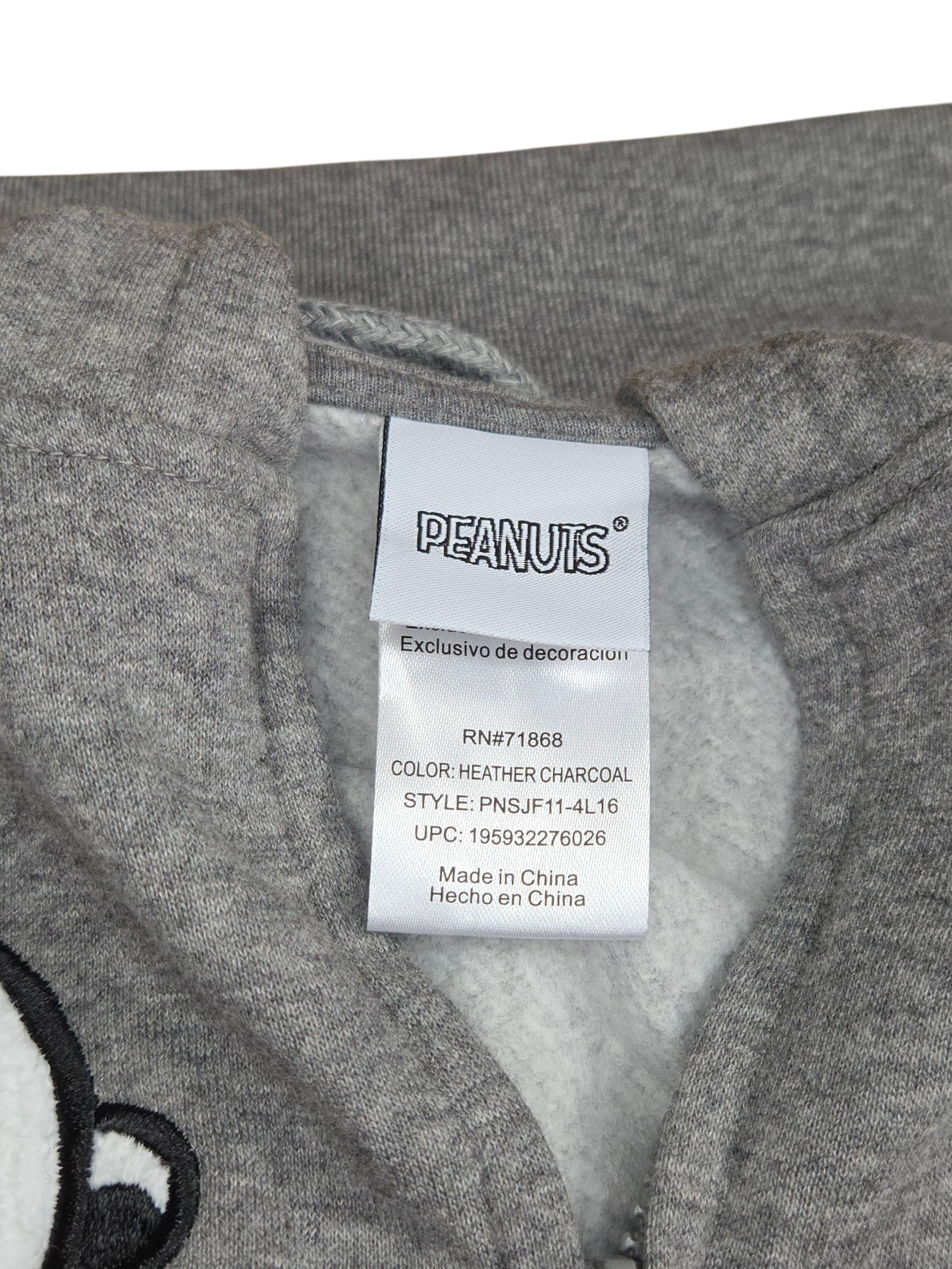 Peanuts Snoopy Woodstock Embroidered Heather Grey Soft Zip Up Hoodie Womens L image 3