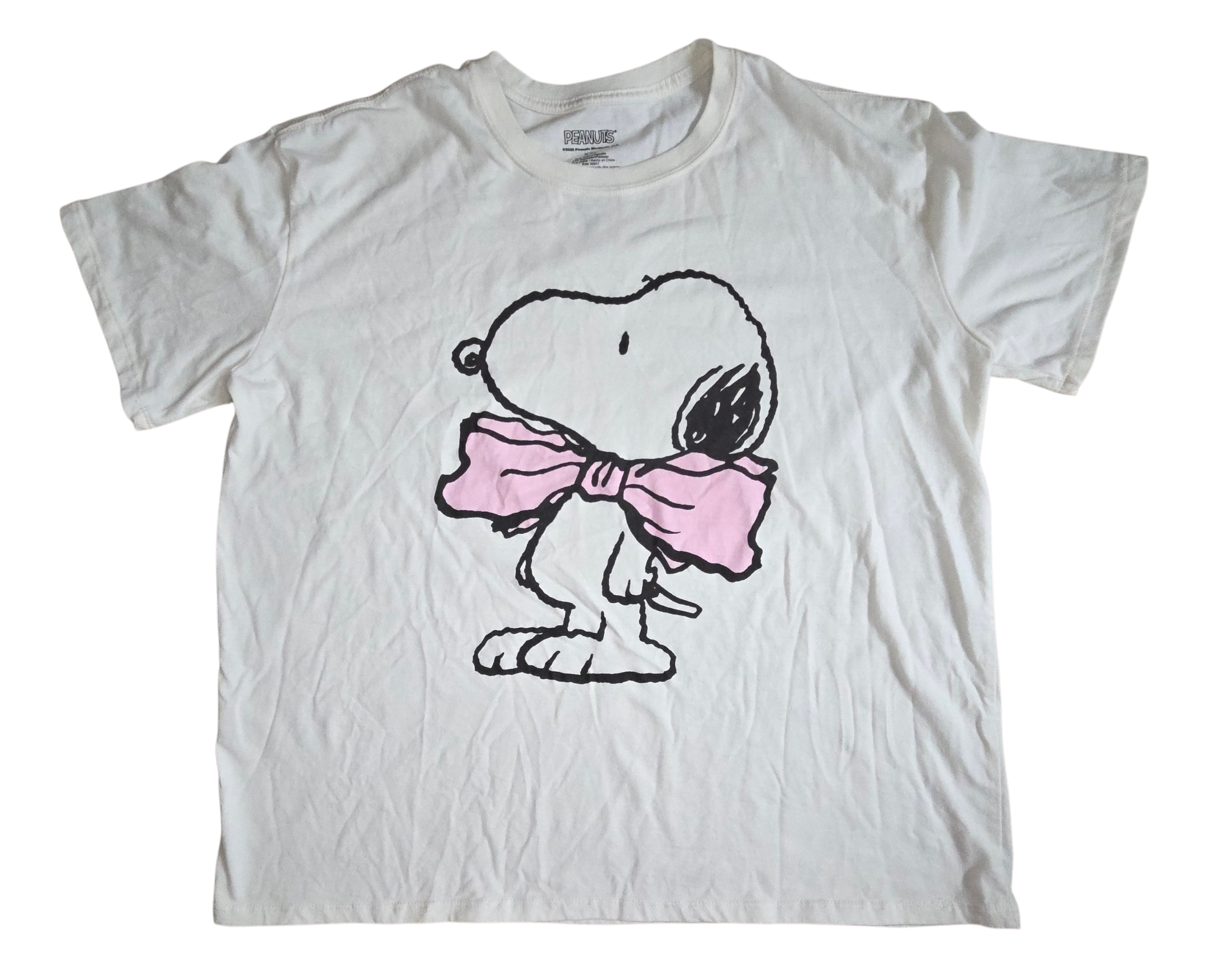 Peanuts Snoopy Big Pink Bowtie Womens White T-Shirt Size XXL