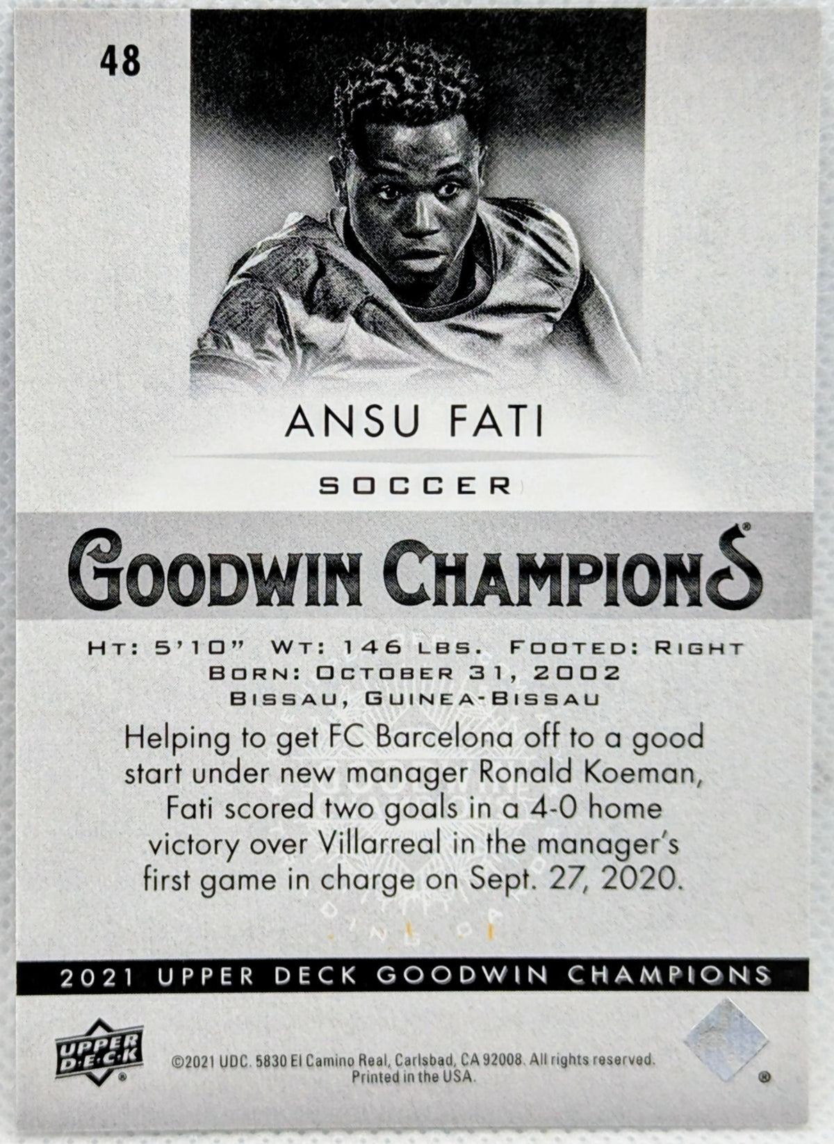 2021-22 Upper Deck Goodwin Champions Platinum Black Gold /249 Ansu Fati #48 image 2