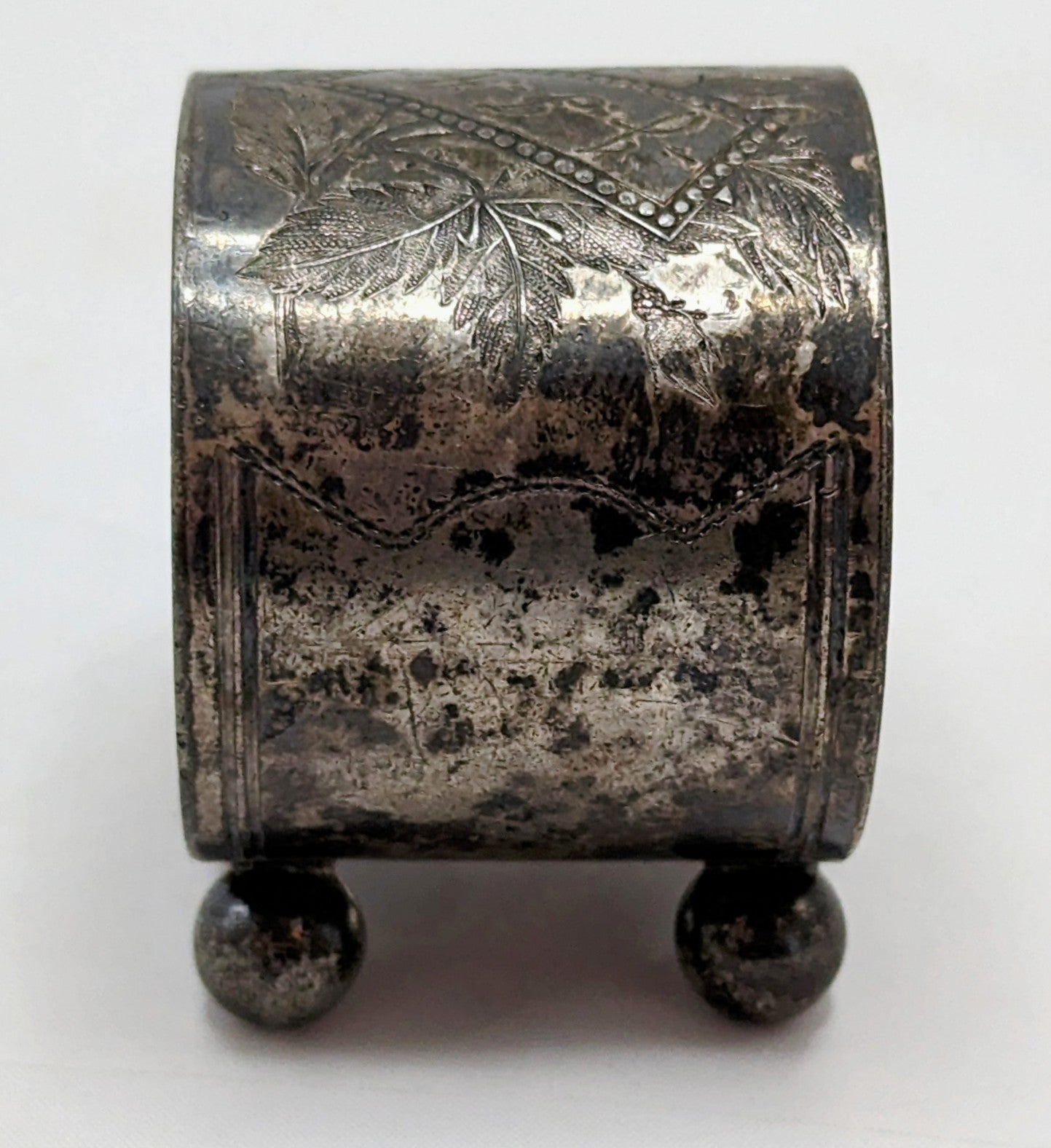 Antique Silver Plate Napkin Holder Ball Feet - Personalized