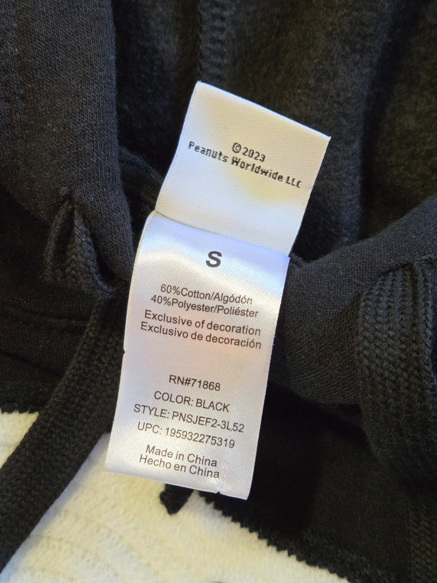 Peanuts Snoopy Hoodie Black Embroidered Pullover Sweatshirt Size Small image 3