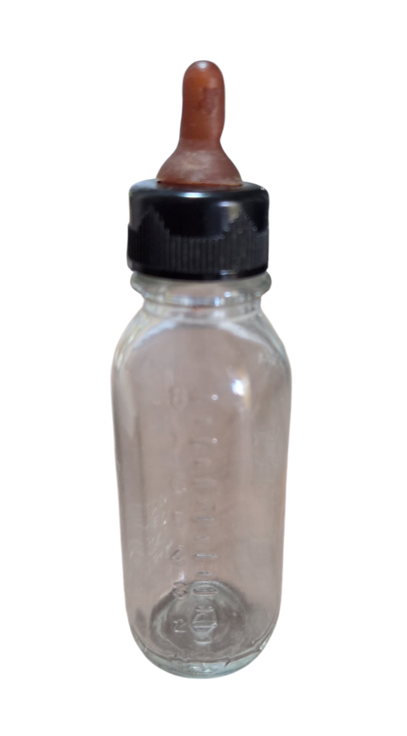 Vintage 1940's Mae Marie Inc NYC Glass Tinyflo Baby Bottle 4" Tall