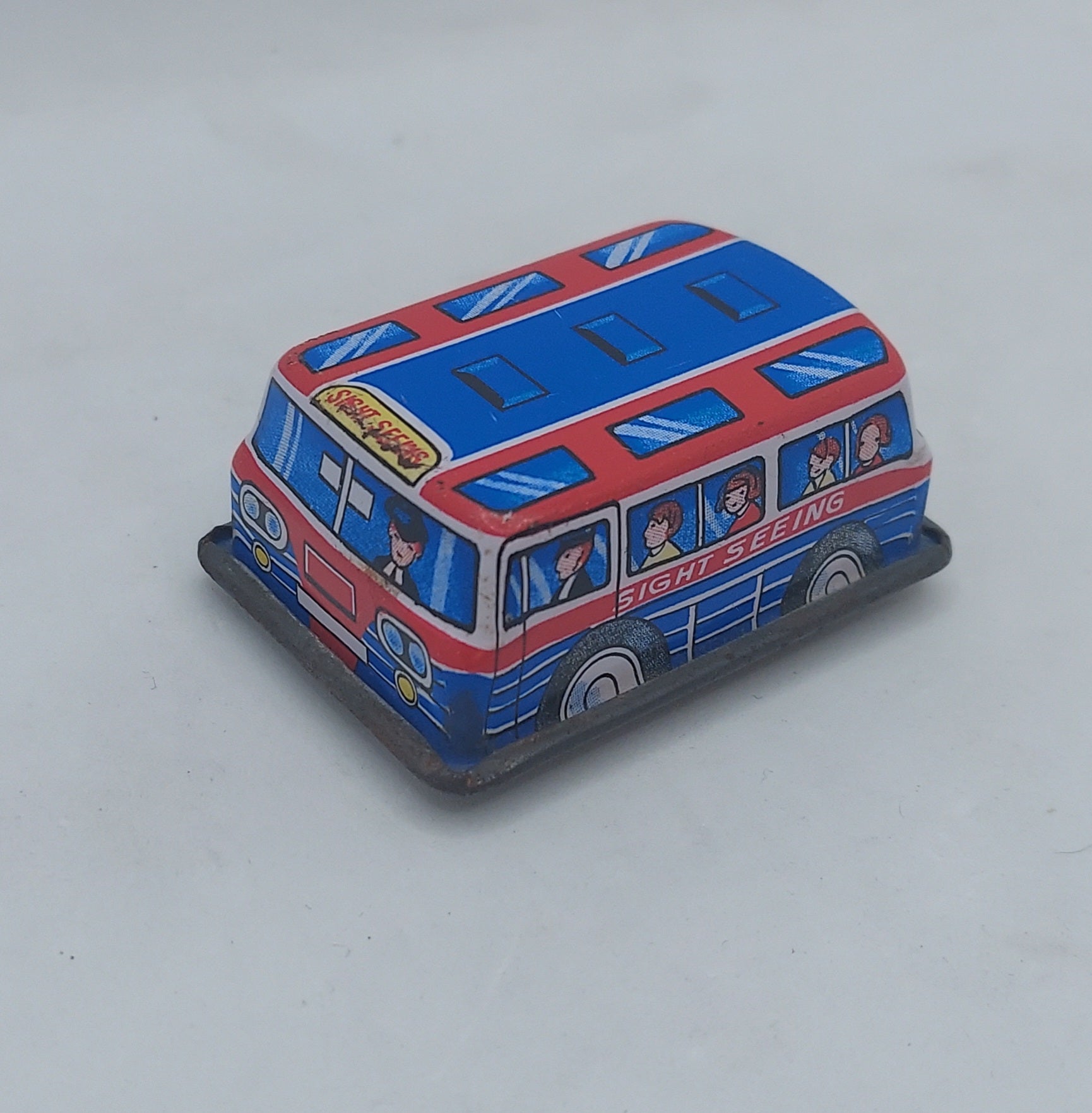 Vintage Small Sight Seeing Bus Tin Litho Friction Toy - Made in Japan
