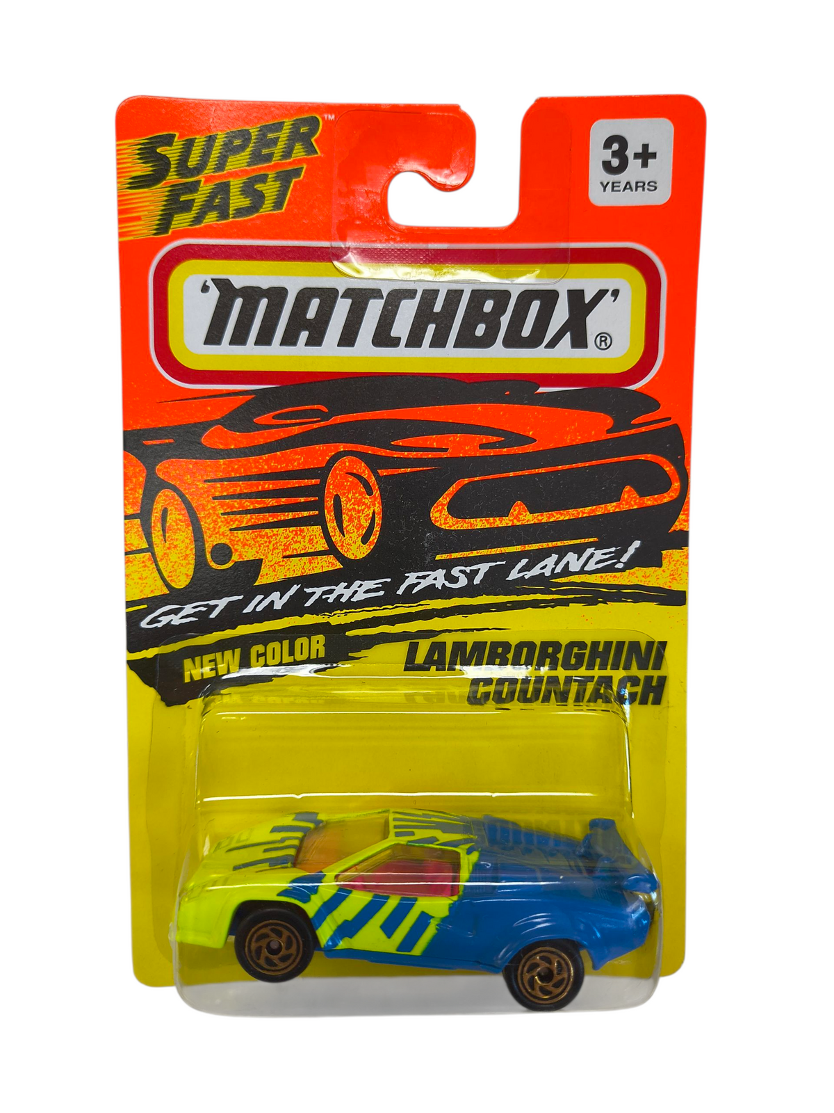 1993 Matchbox Super Fast Lamborghini Countach #67 Yellow/Blue Die Cast