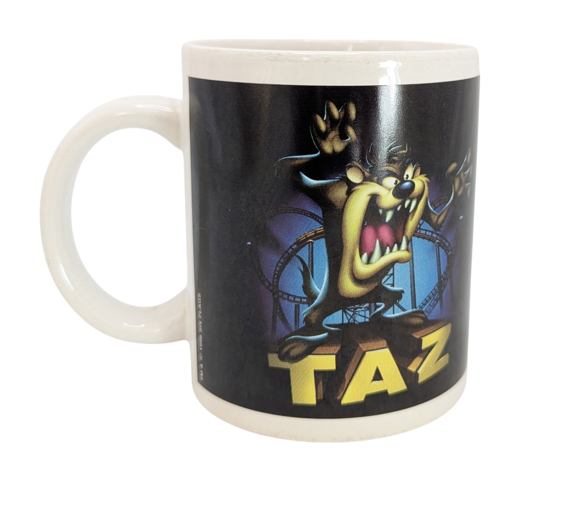 1998 Six Flags Theme Park DC Comics Taz Roller Coaster Coffee Tea Mug 10oz image 2