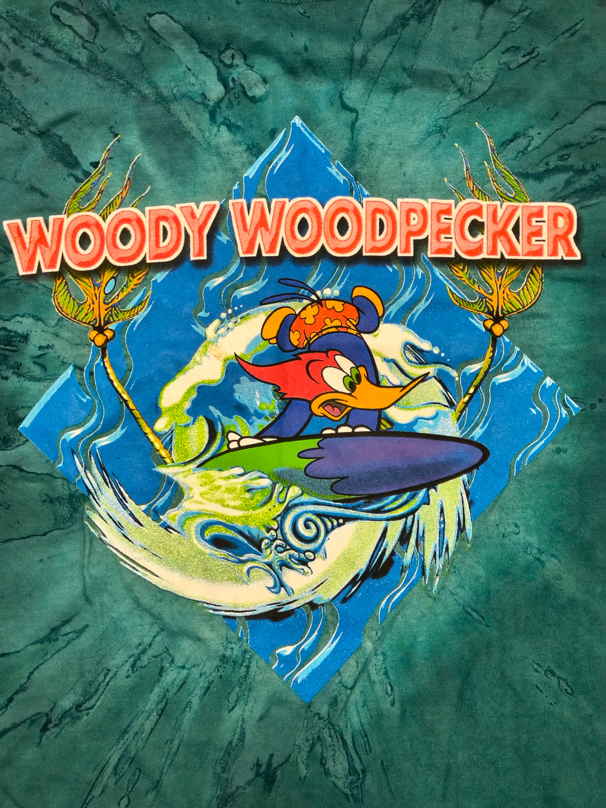 Vintage Woody Woodpecker Surfing Tie Dye Medium T-Shirt image 4