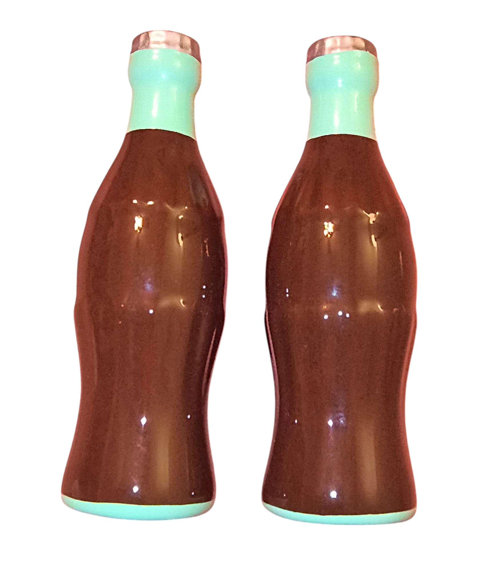 Coca-Cola Brand Ceramic Salt & Pepper Shaker Set 5" Contour Bottles image 2