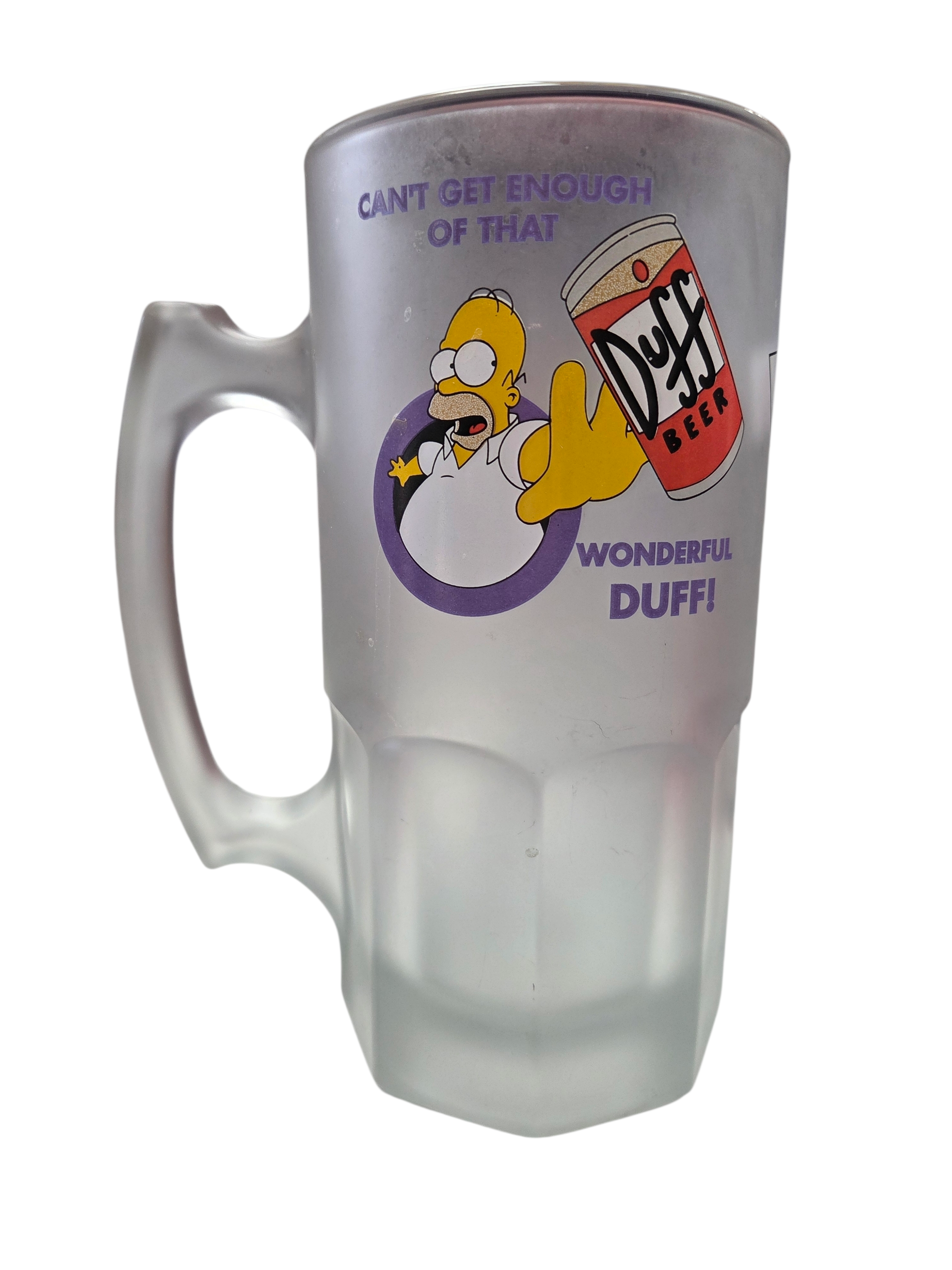 2001 Simpsons Homer Can’t Get Enough of That Wonderful Duff Frosted Glass Mug