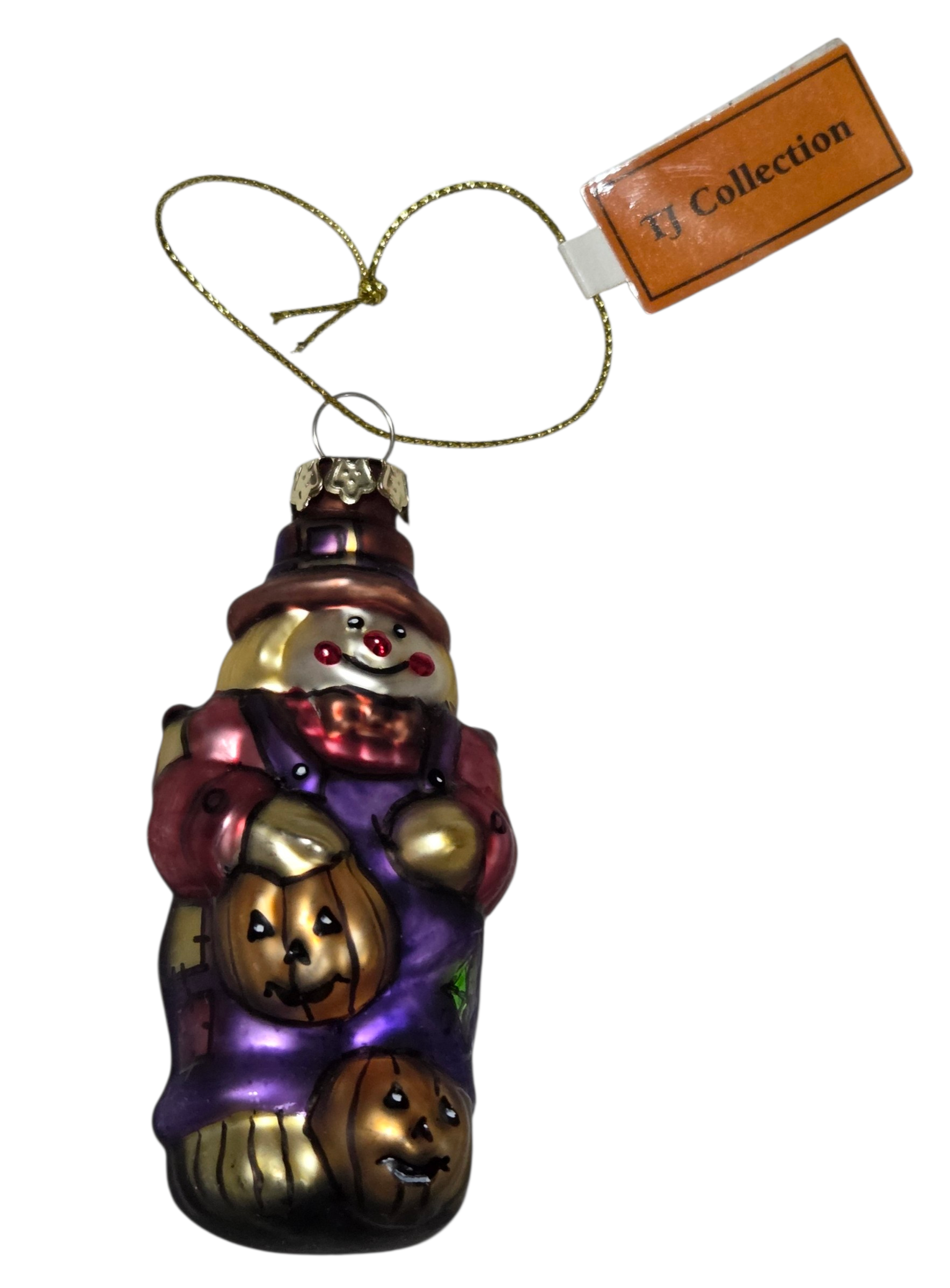 TJ Collection Halloween Scarecrow with Pumpkin Blown Glass Ornament