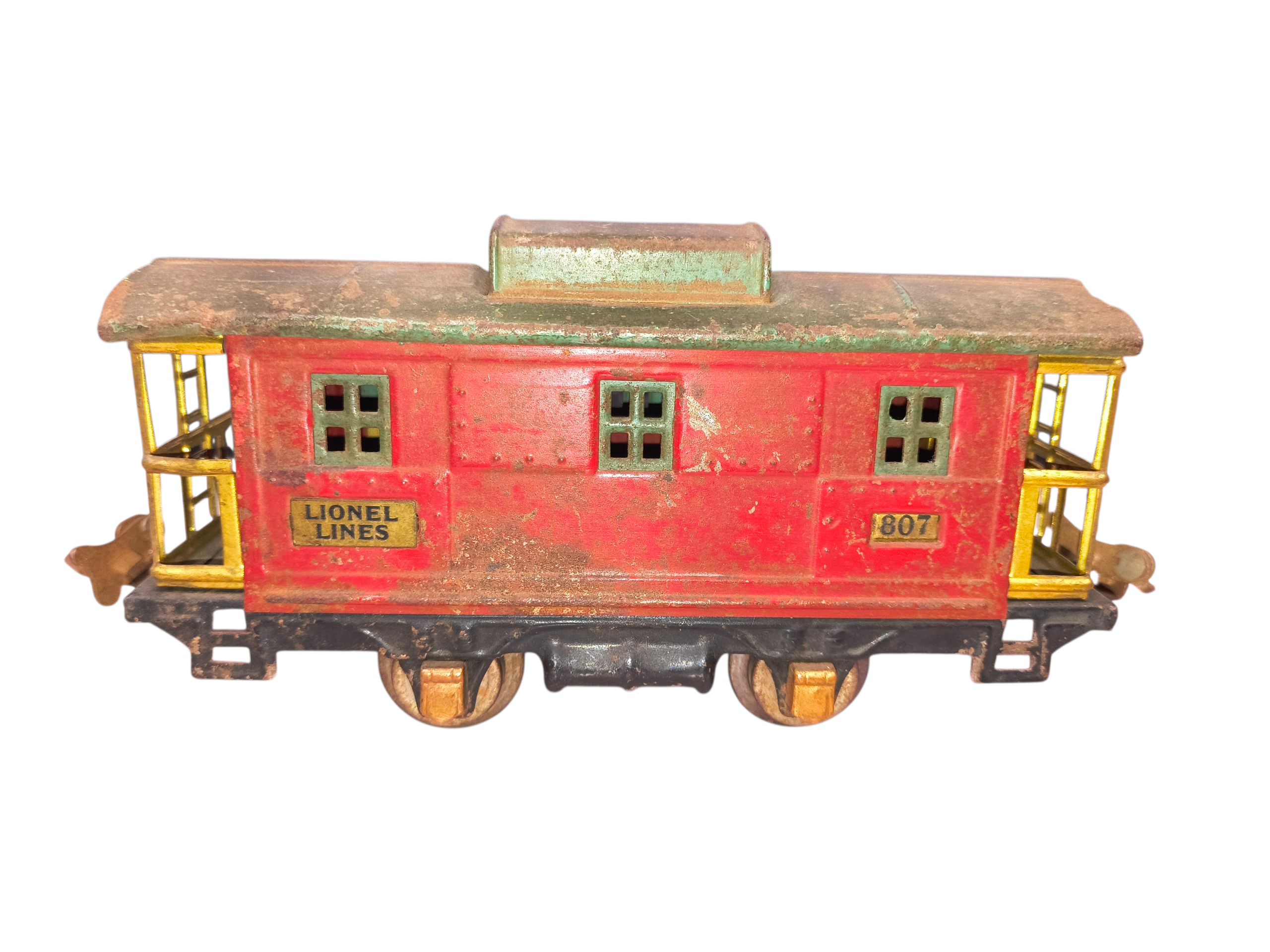 Lionel Lines Prewar 807 Caboose O Gauge 1927-1940 Tin Red Body Green Roof - Wear image 2