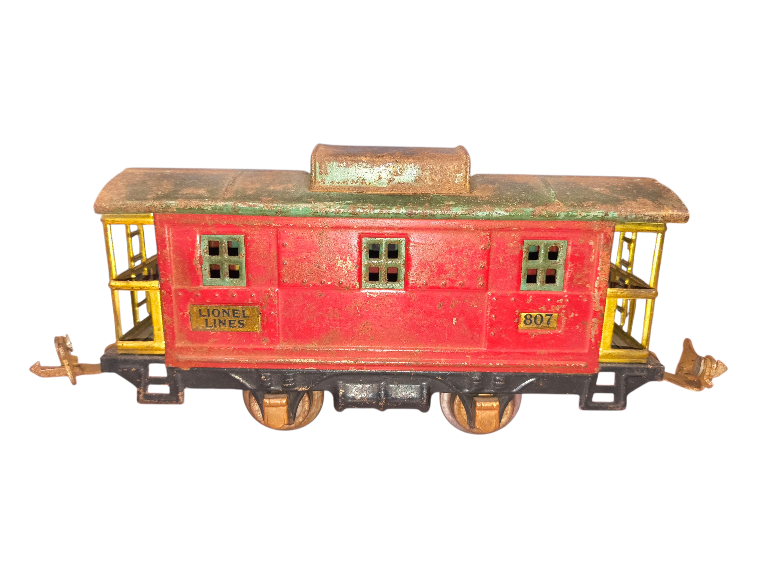 Lionel Lines Prewar 807 Caboose O Gauge 1927-1940 Tin Red Body Green Roof - Wear