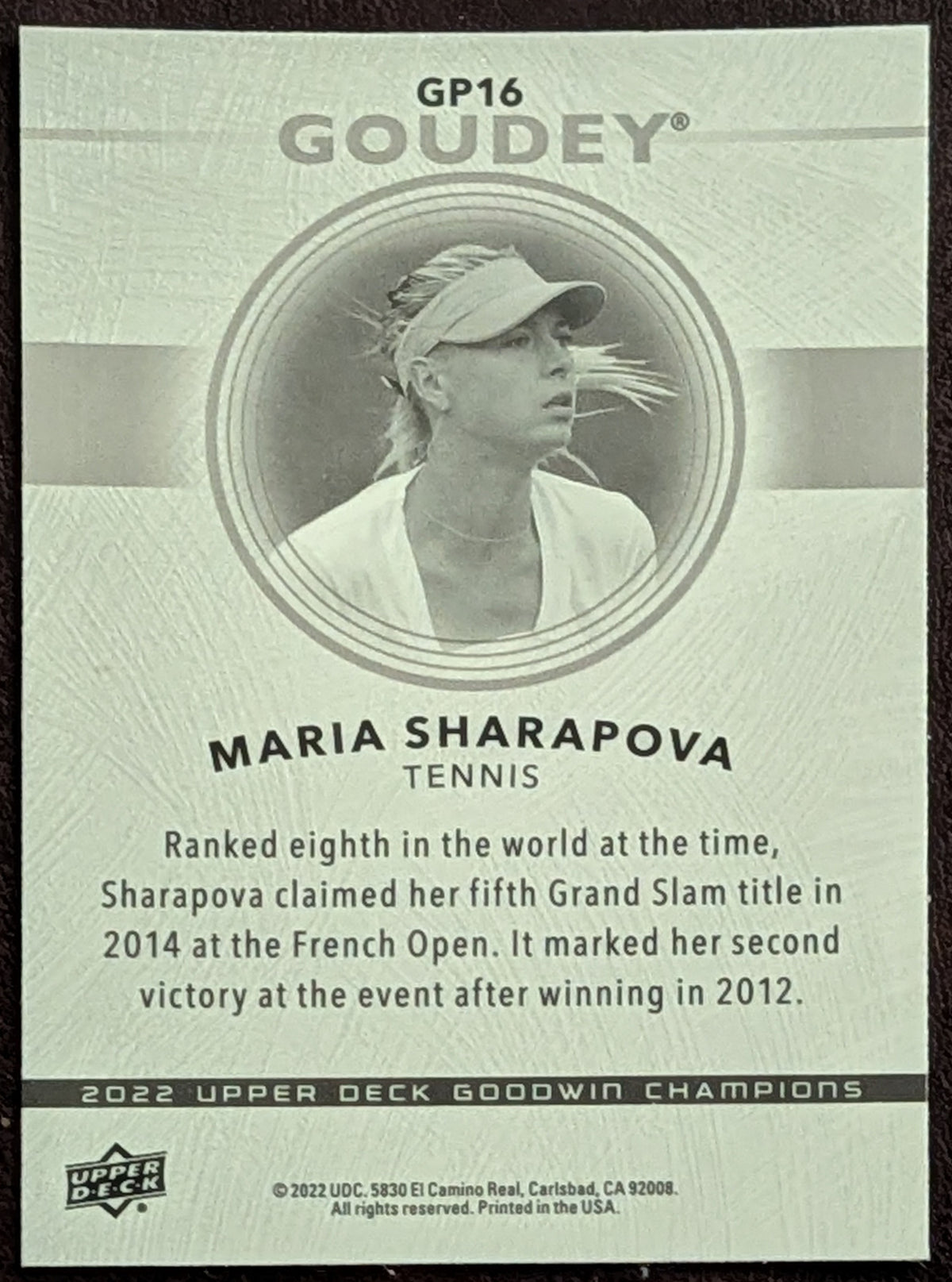 2022 Upper Deck Goodwin Champions Goudey Platinum #GP16 Maria Sharapova image 2