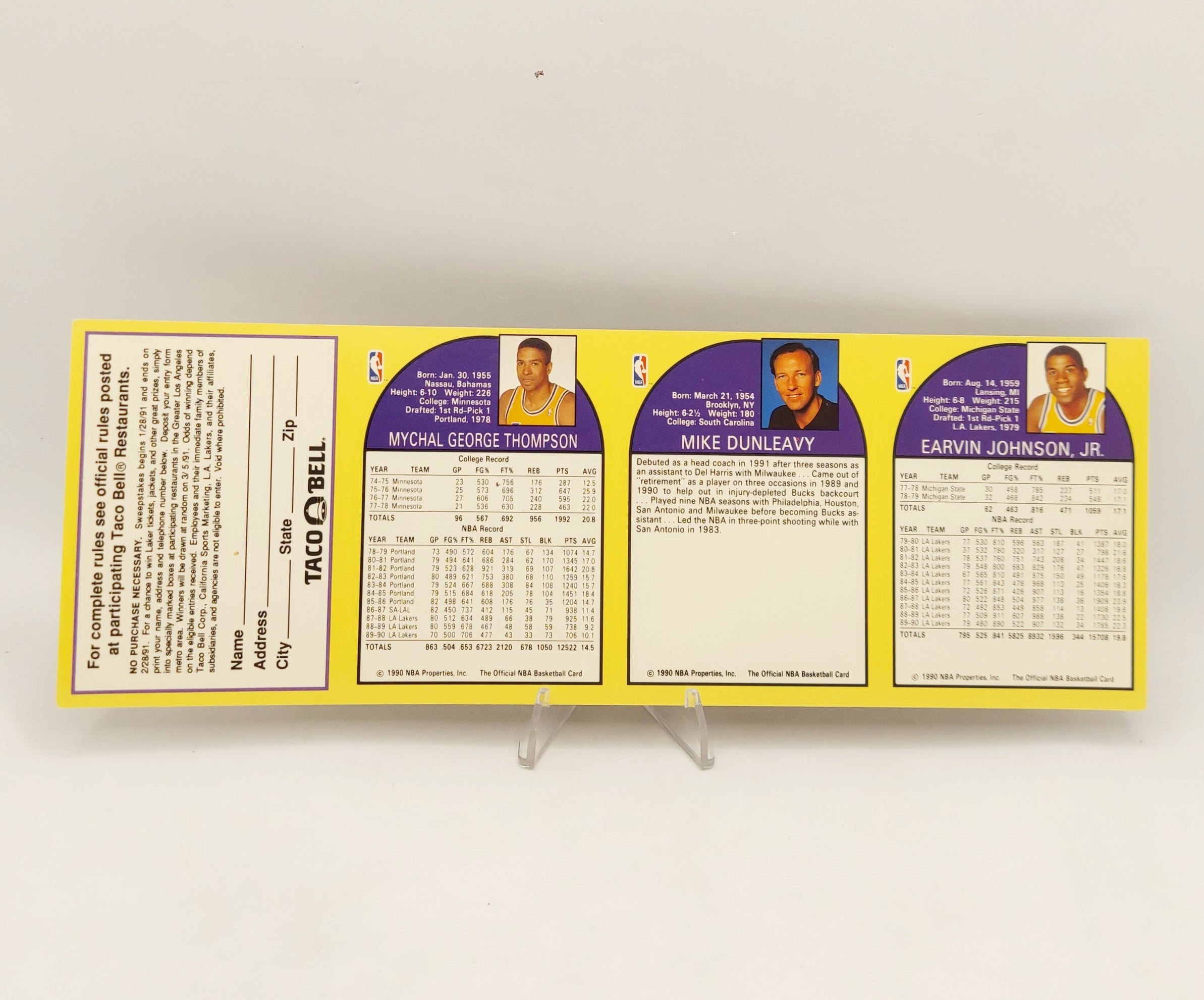 1990-91 NBA Hoops L.A. Lakers Taco Bell Basketball Card Sheet image 2