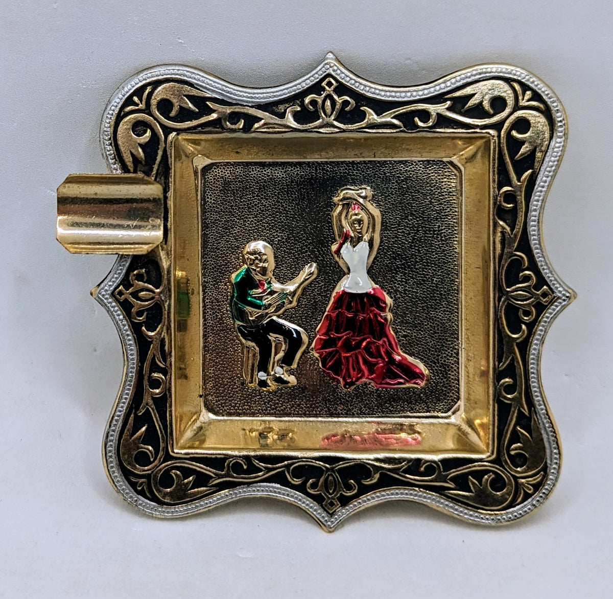 Vintage Damascene Toledo Ashtray Gold Toned Square Spain Design Set Of 3 image 5