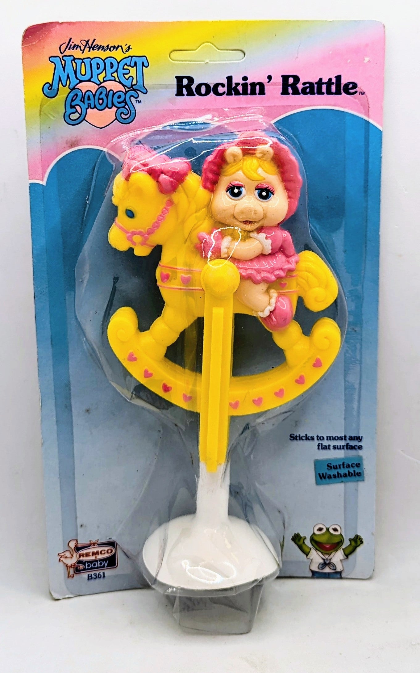 1989 Remco Muppet Babies Miss Piggy Rockin Rattle Suction Cup Rattle