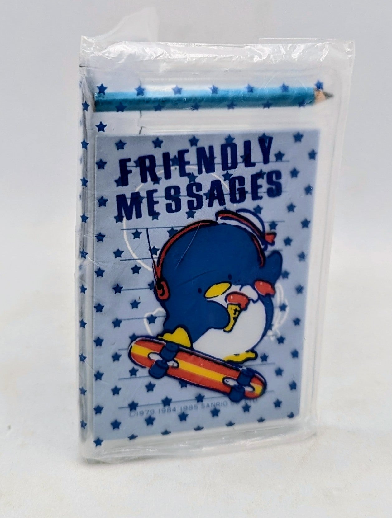 1985 SANRIO Tuxedo Sam Friendly Messages Mini Notes, Envelopes, Stickers, Pencil