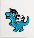 Blue T-Rex Tyrannosaurus Rex Dinosaur Graduation With Books Enamel Pin