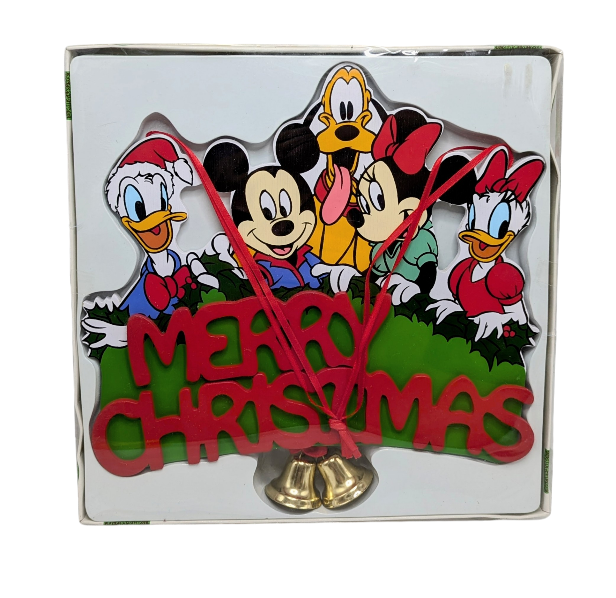 Kurt Adler Walt Disney Company Merry Christmas Wooden Hanging Sign With Bells