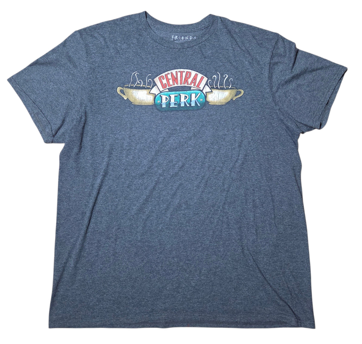 Friends TV Central Perk Heather Blue Graphic T-Shirt Size Large