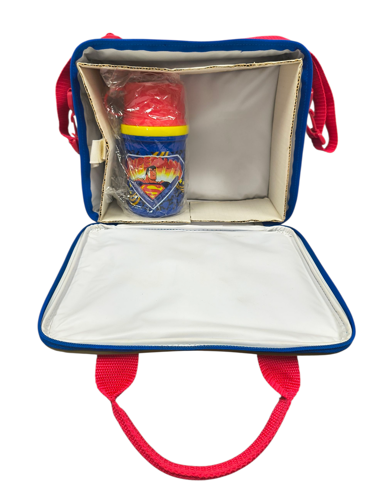 1996 DC Comics Superman Animated Series Vinyl Zip Up Lunch Bag w/ Thermos image 3