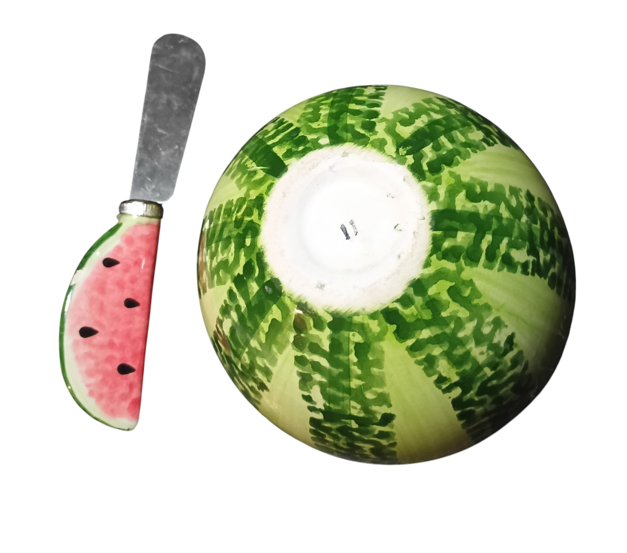 Vintage Ceramic Watermelon Bowl With Watermelon Stainless Steel Cheese Spreader image 3