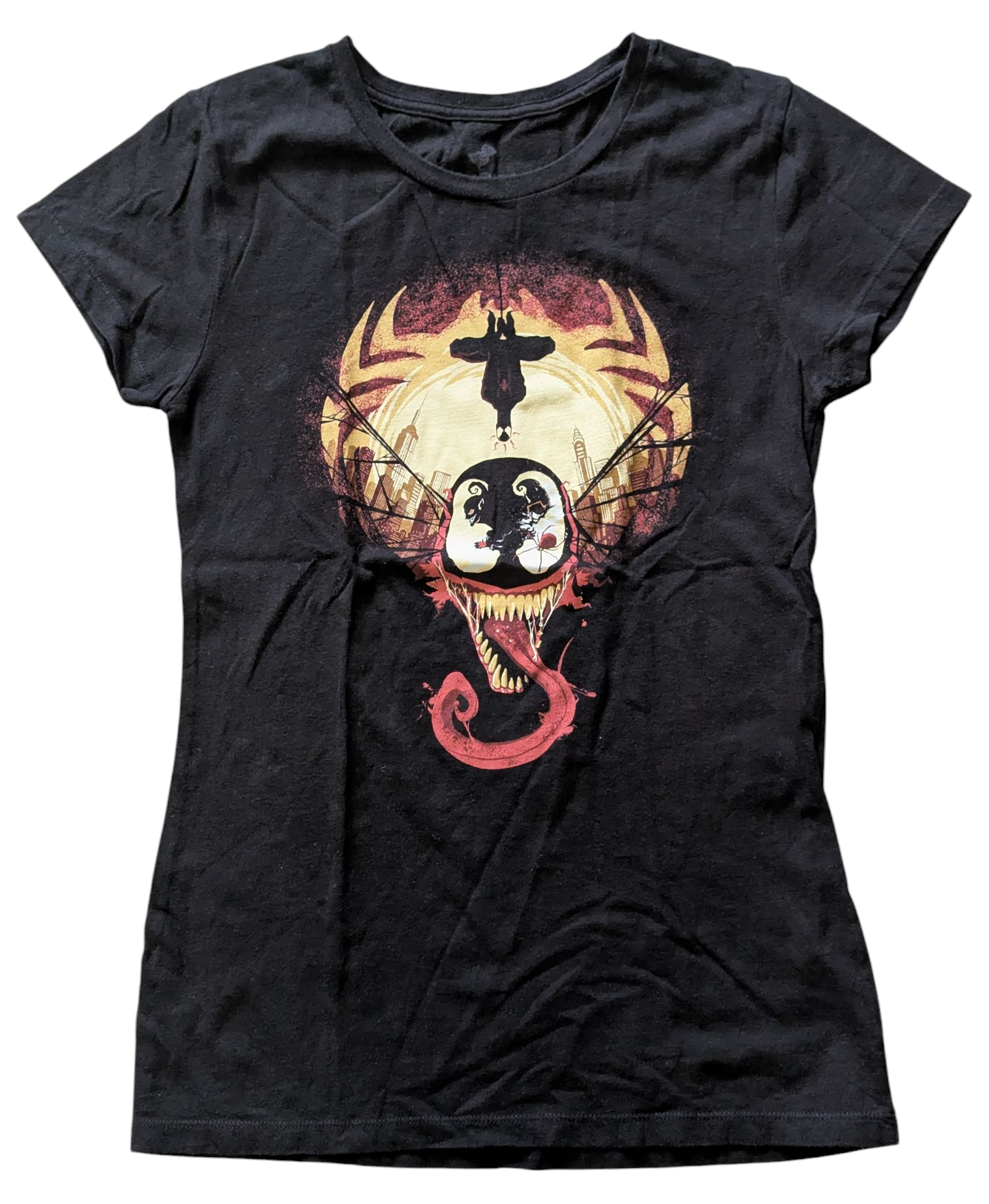 Teefury Marvel Spider-Man And Venom Black Womens T-Shirt Size Medium
