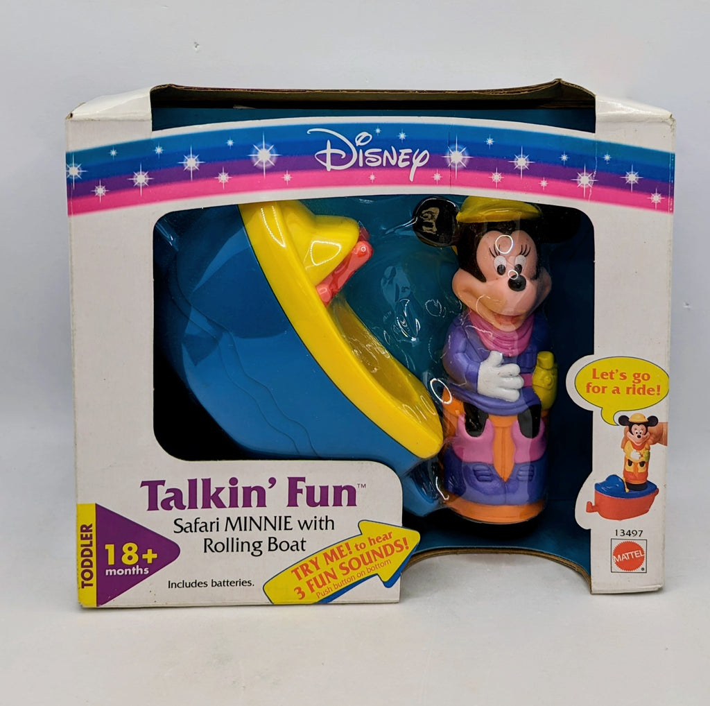 1995 Mattel Talkin Fun Safari Minnie Mouse With Rolling Boat